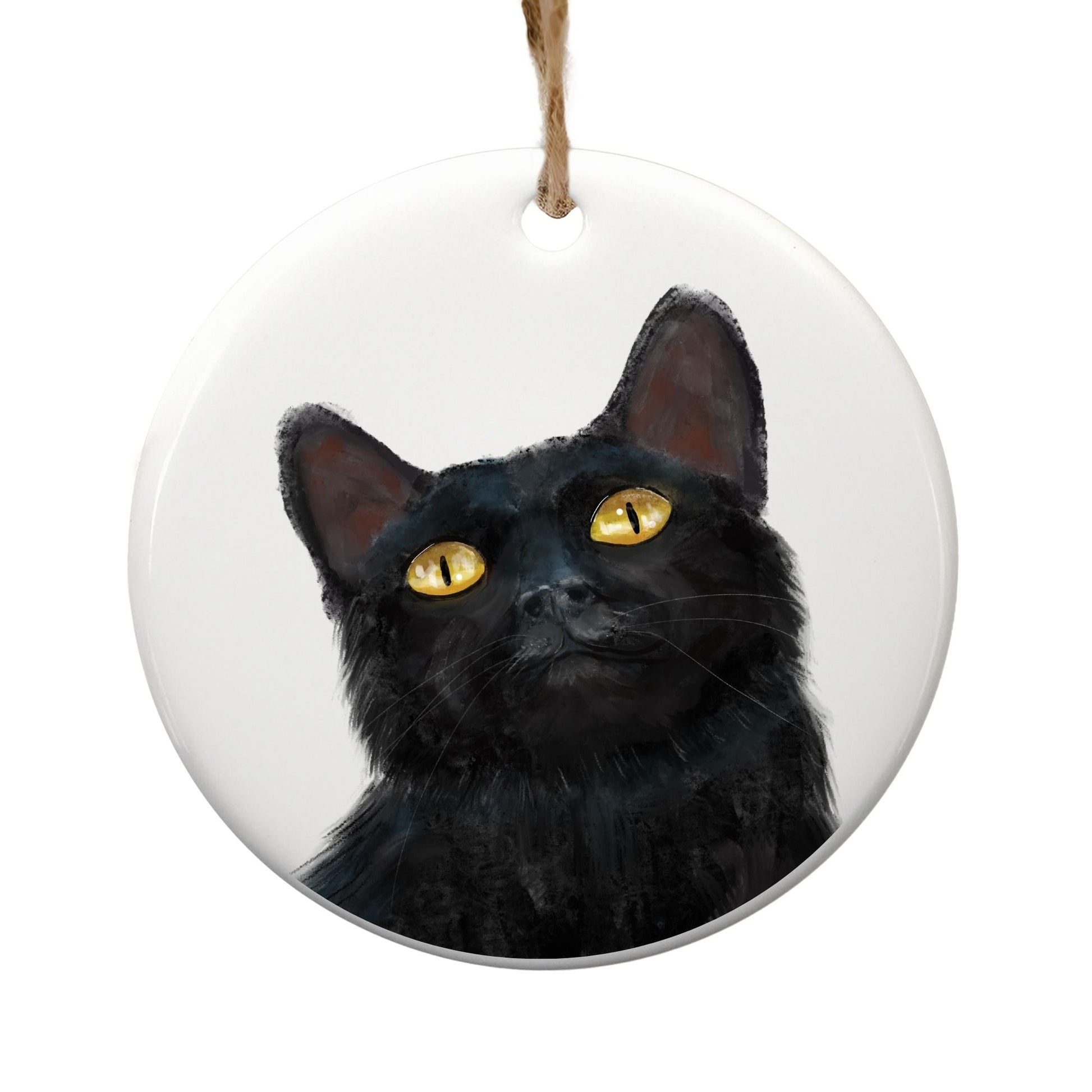 Black Cat Ceramic Ornament - MerikaArt