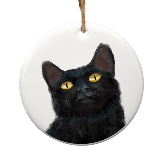 Black Cat Ceramic Ornament - MerikaArt