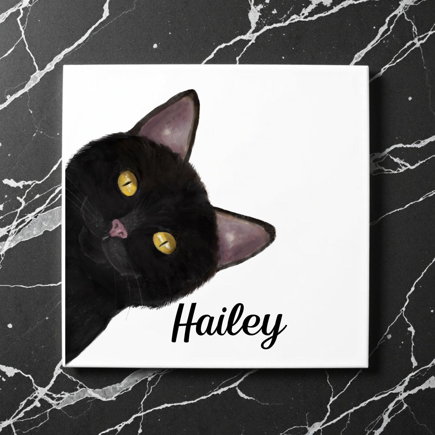 Black Cat Ceramic Tile - MerikaArt