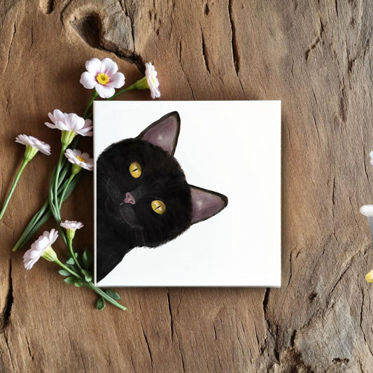 Black Cat Ceramic Tile - MerikaArt