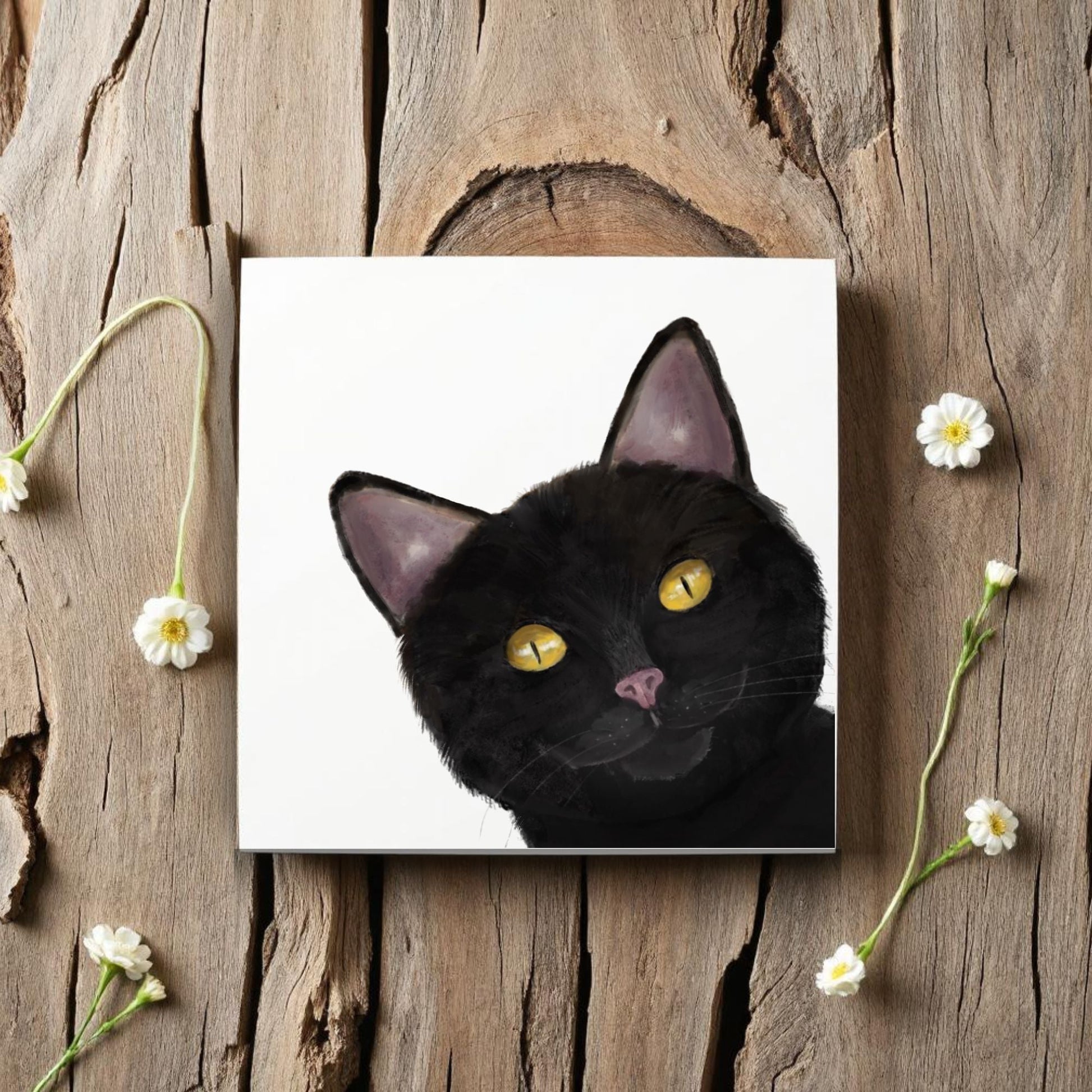 Black Cat Ceramic Tile - MerikaArt