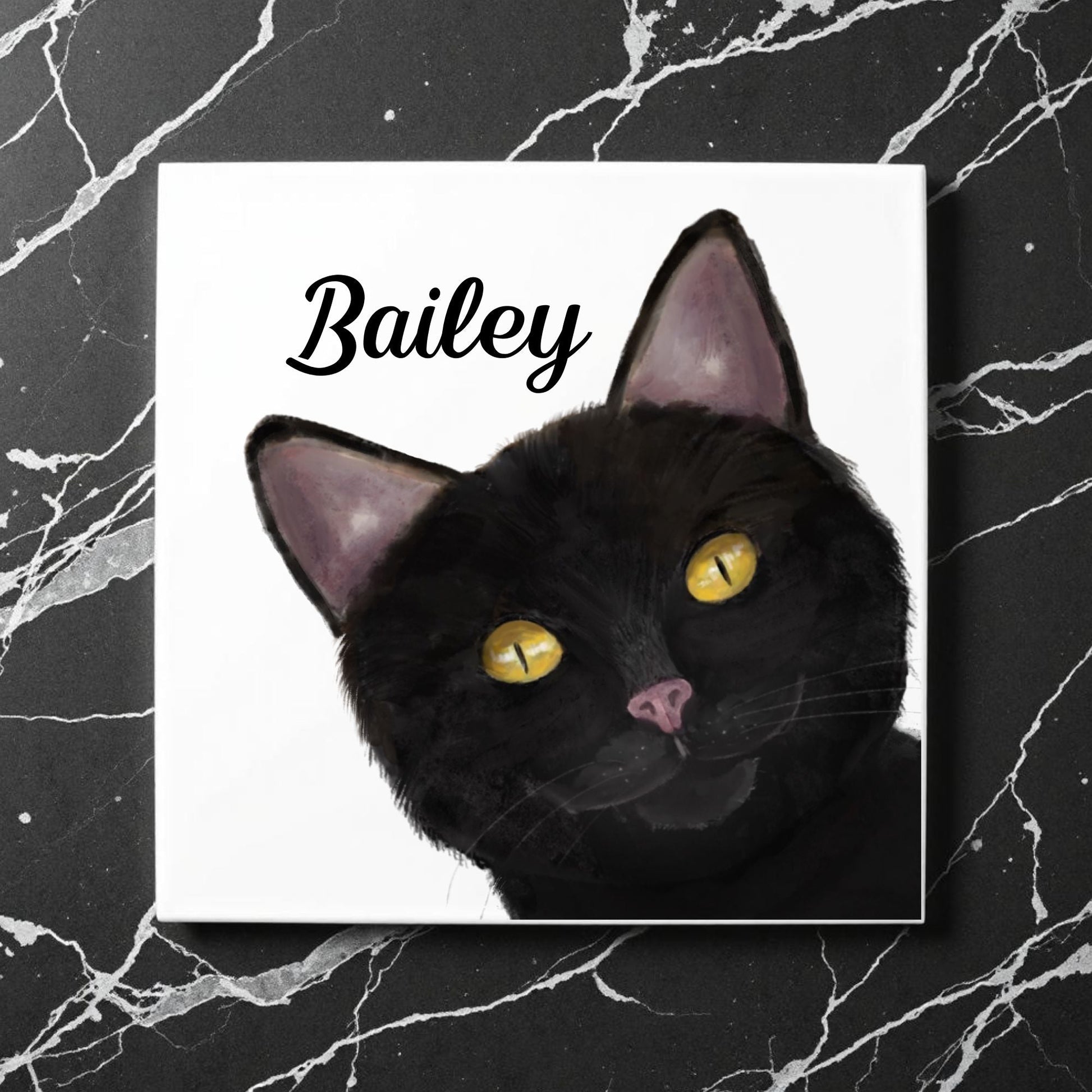 Black Cat Ceramic Tile - MerikaArt