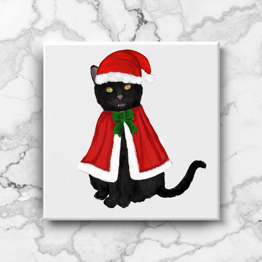 Black Cat Christmas Ceramic Tile - MerikaArt