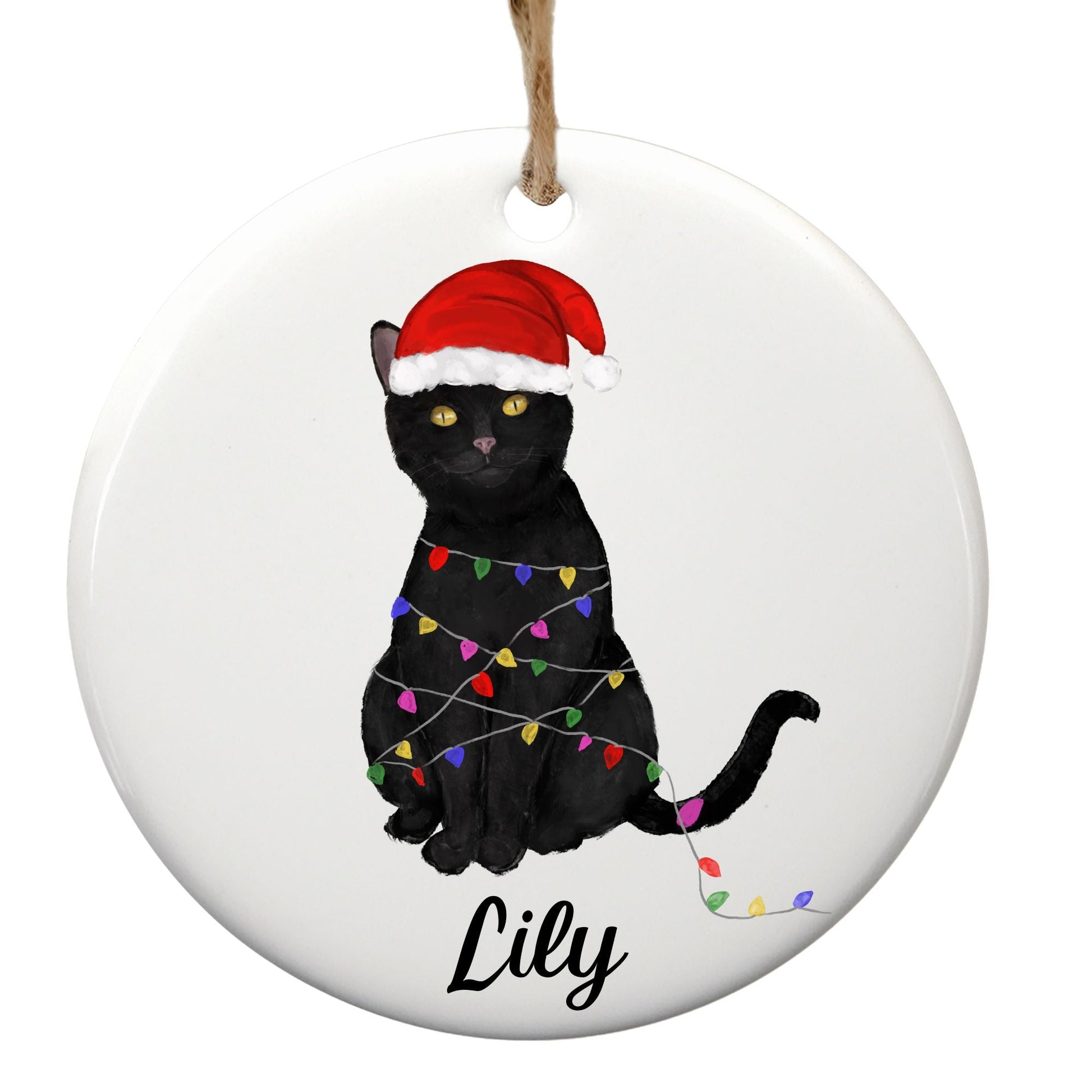 Black Cat Christmas Ornament - MerikaArt