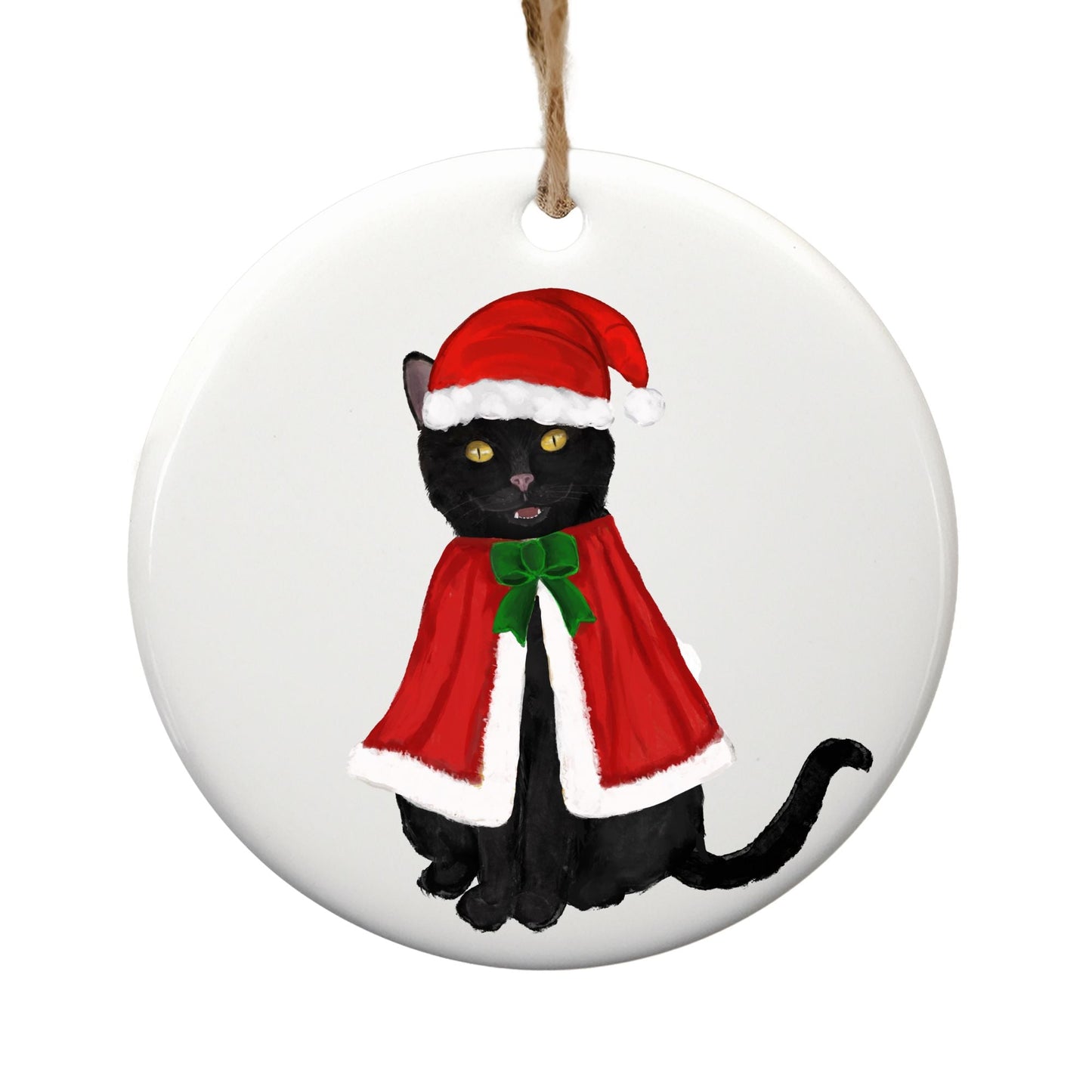 Black Cat Christmas Ornament - MerikaArt