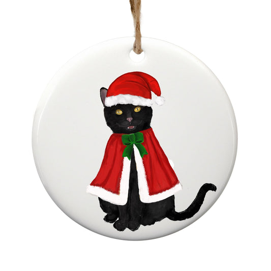 Black Cat Christmas Ornament - MerikaArt