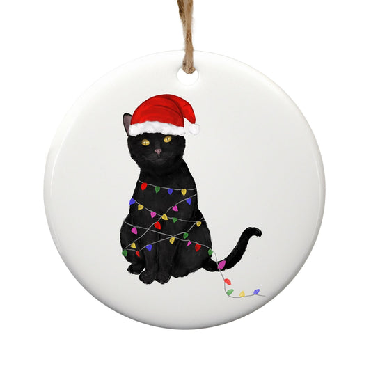 Black Cat Christmas Ornament - MerikaArt