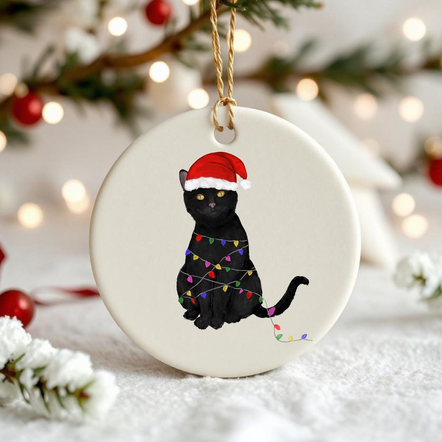 Black Cat Christmas Ornament - MerikaArt