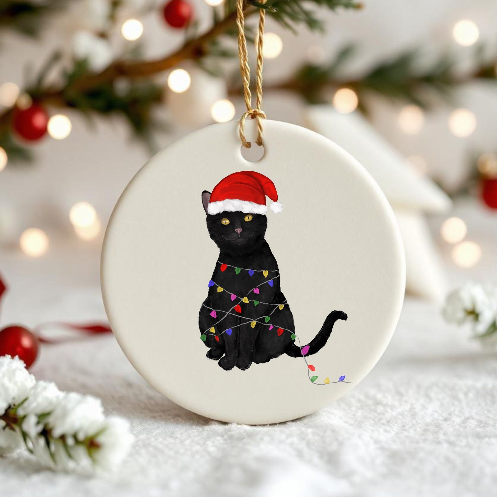 Black Cat Christmas Ornament - MerikaArt