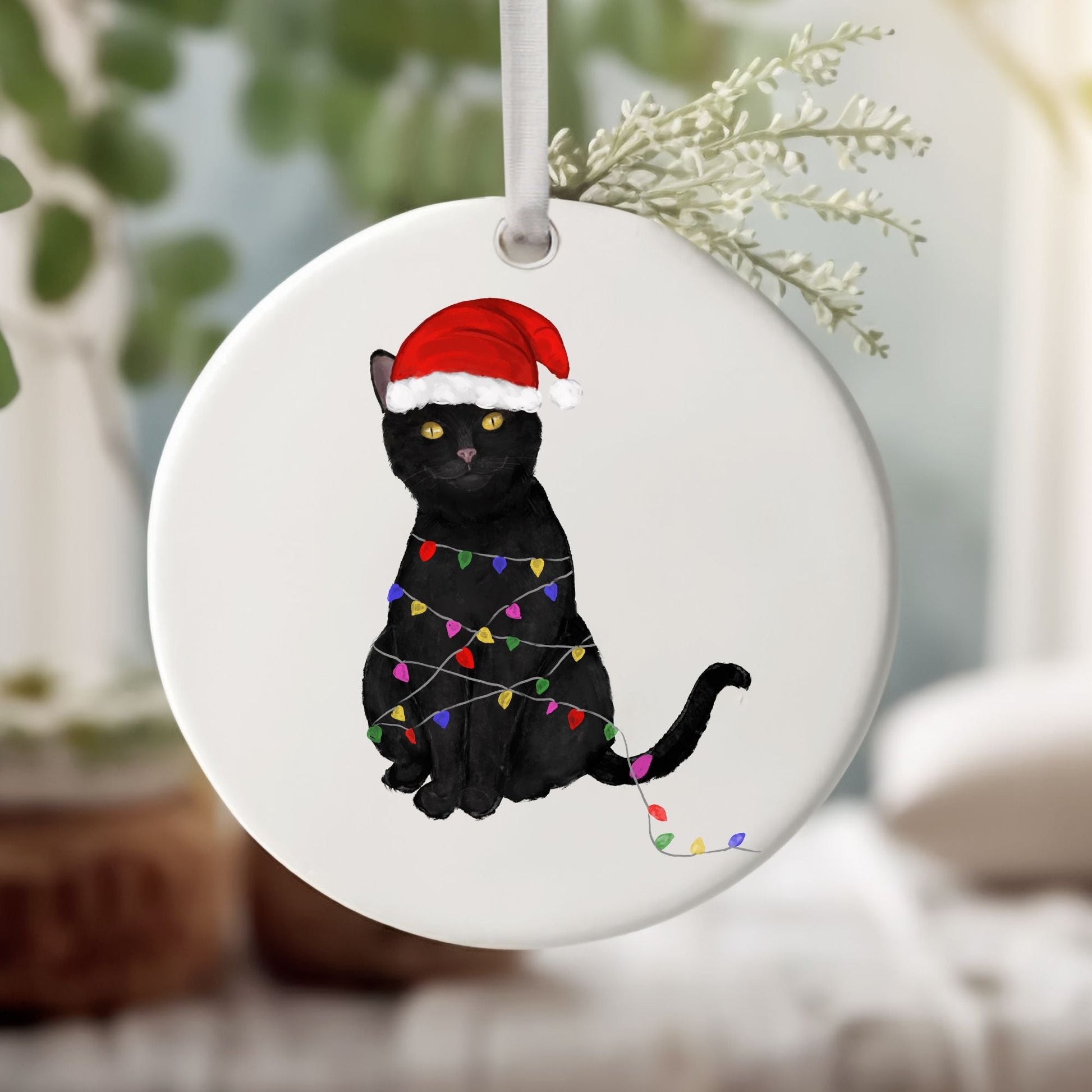 Black Cat Christmas Ornament - MerikaArt