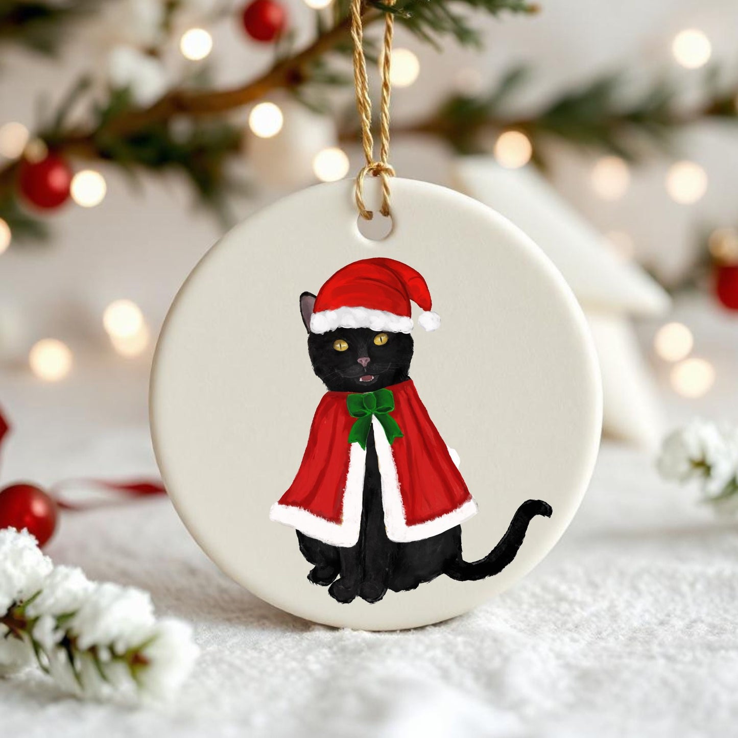 Black Cat Christmas Ornament - MerikaArt