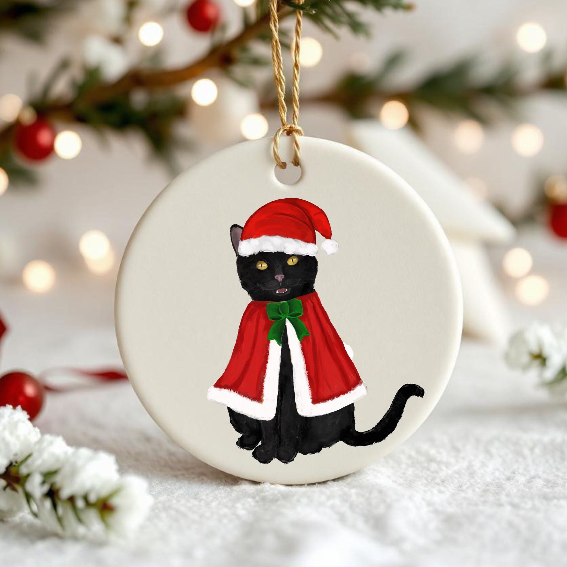 Black Cat Christmas Ornament - MerikaArt
