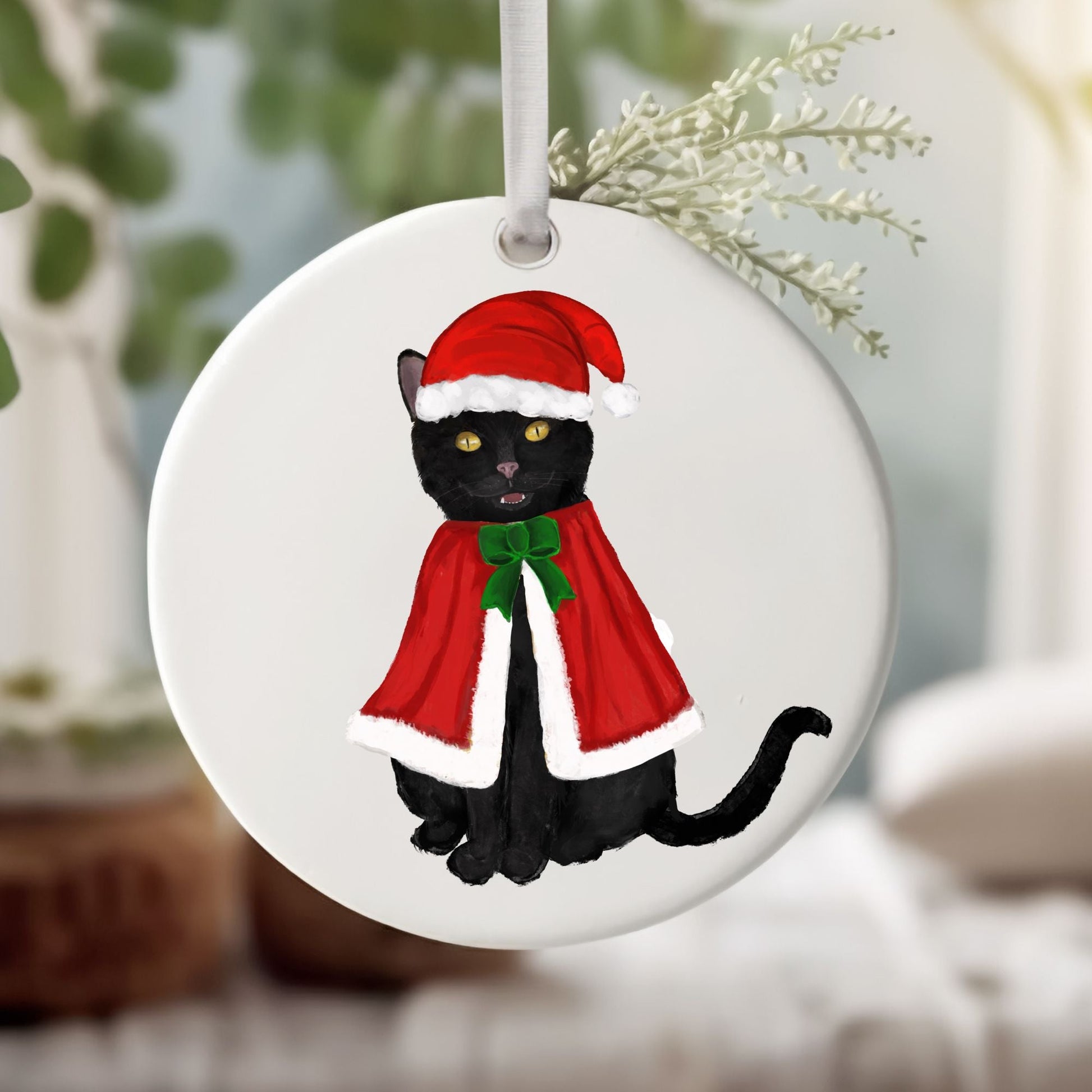 Black Cat Christmas Ornament - MerikaArt