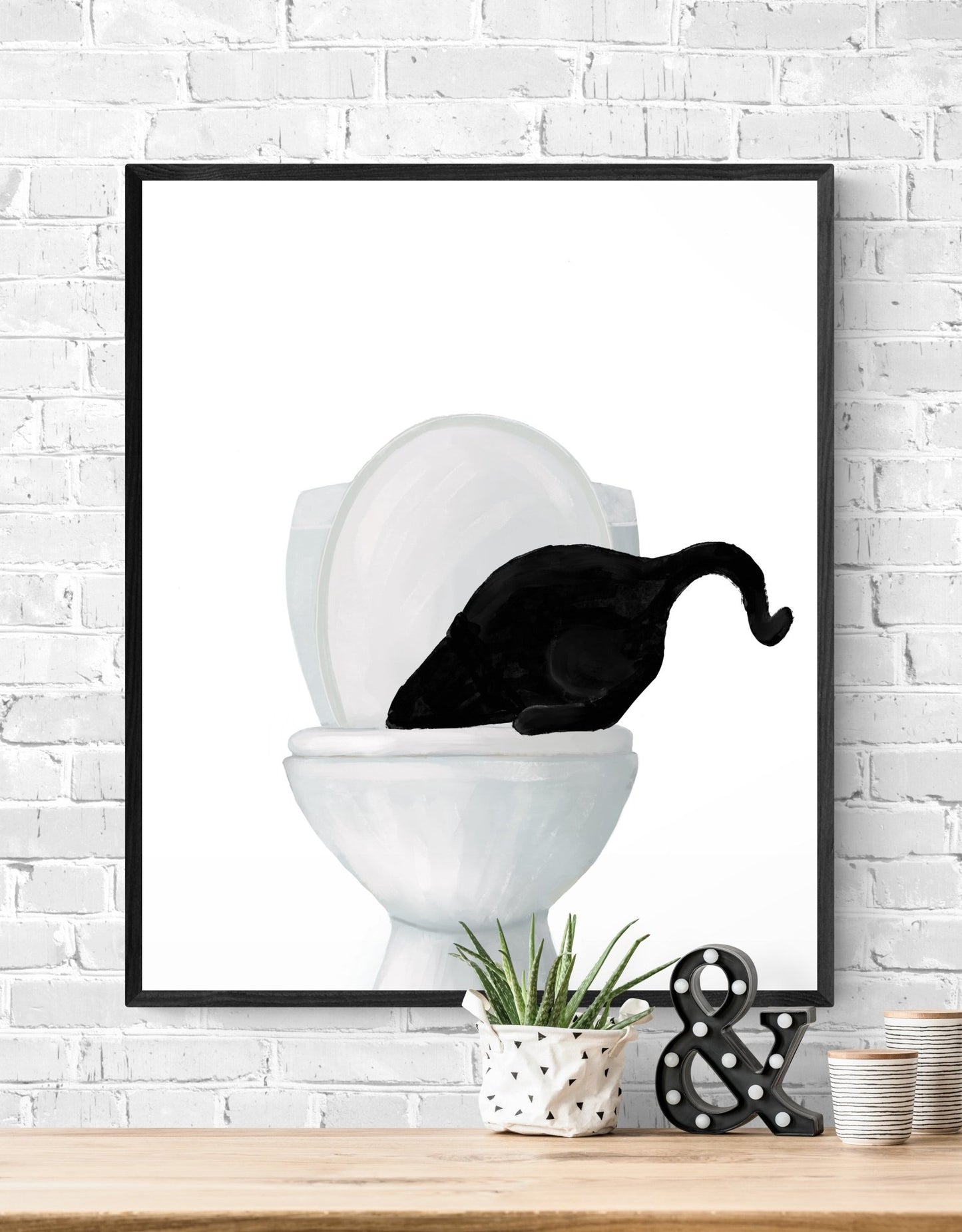 Black Cat Drinking Water From Toilet Print – Fun Cat Art Print for Animal Lovers - MerikaArt