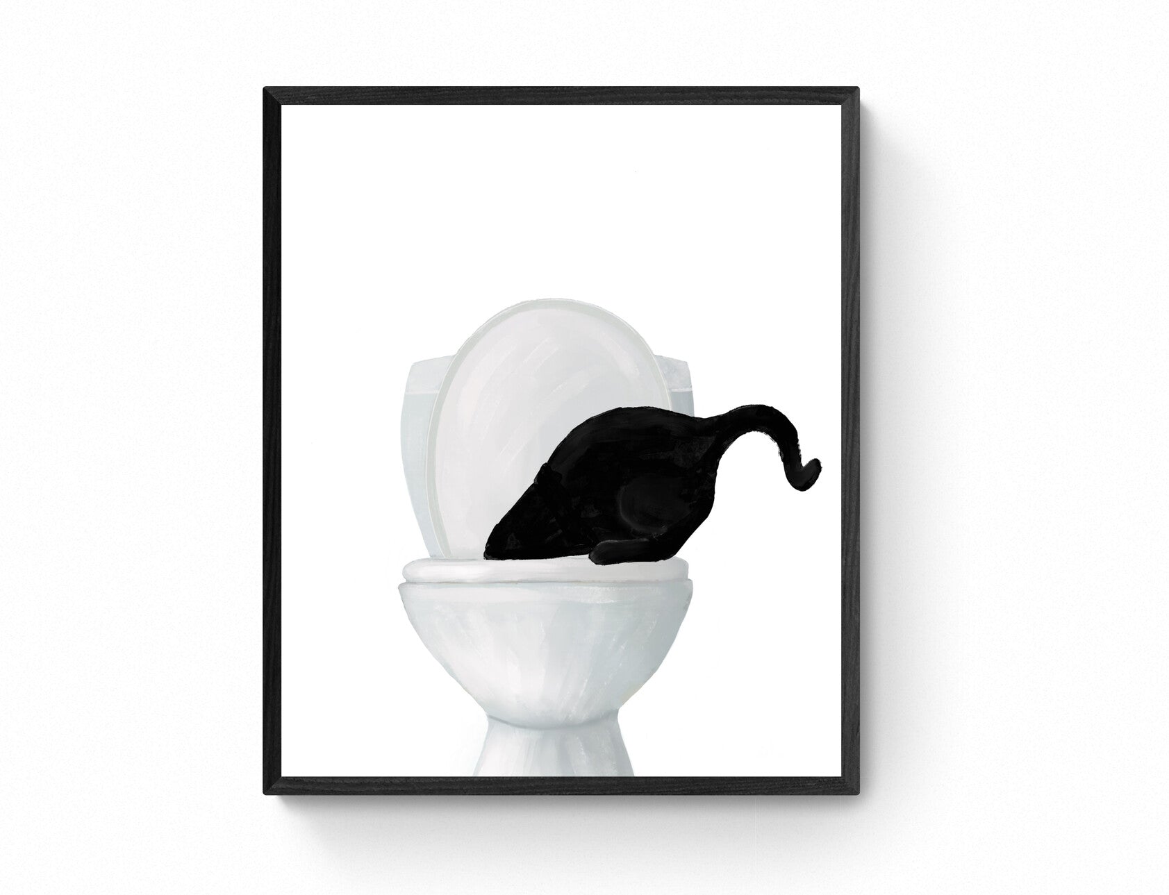 Black Cat Drinking Water From Toilet Print – Fun Cat Art Print for Animal Lovers - MerikaArt