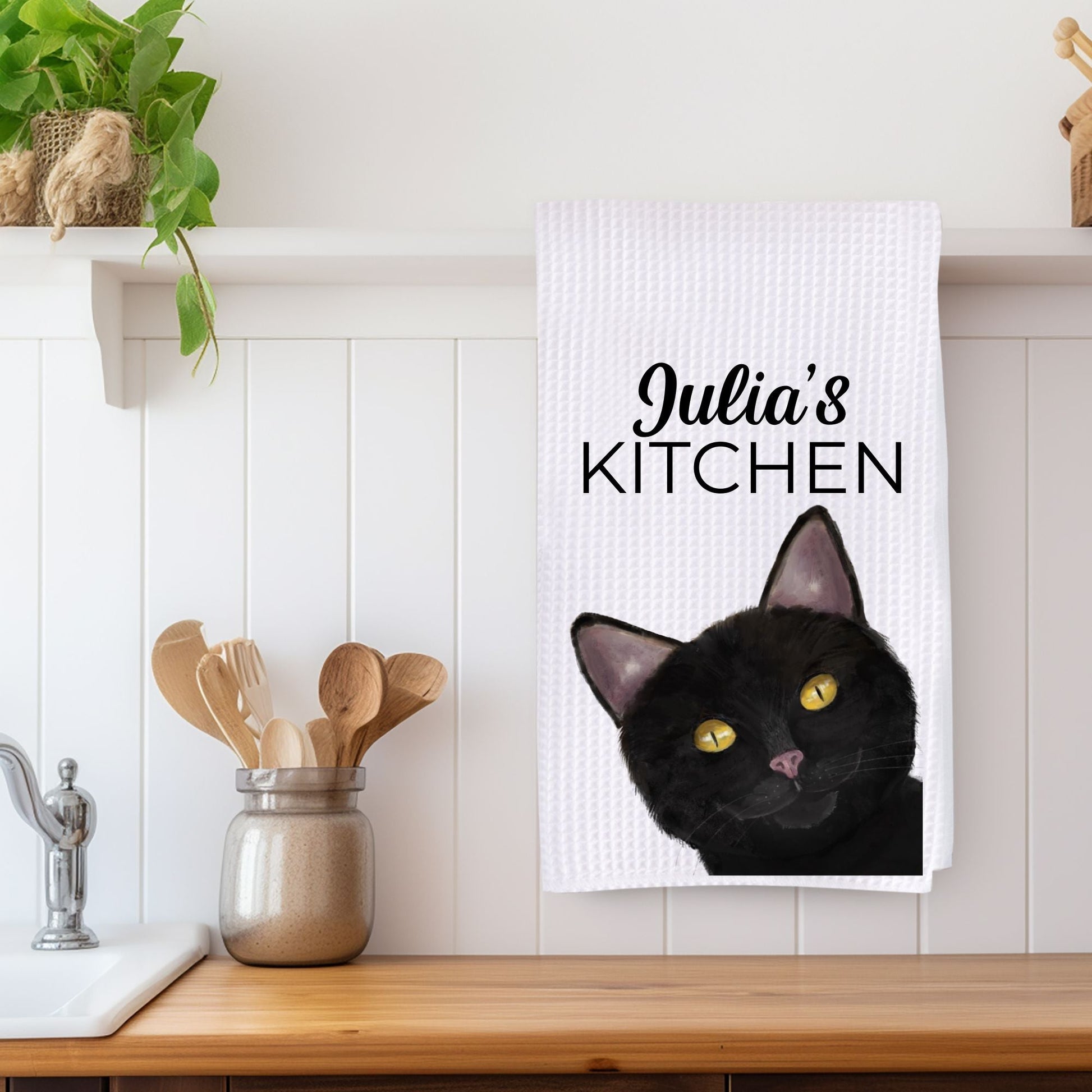 Black Cat Face Kitchen Towel - MerikaArt