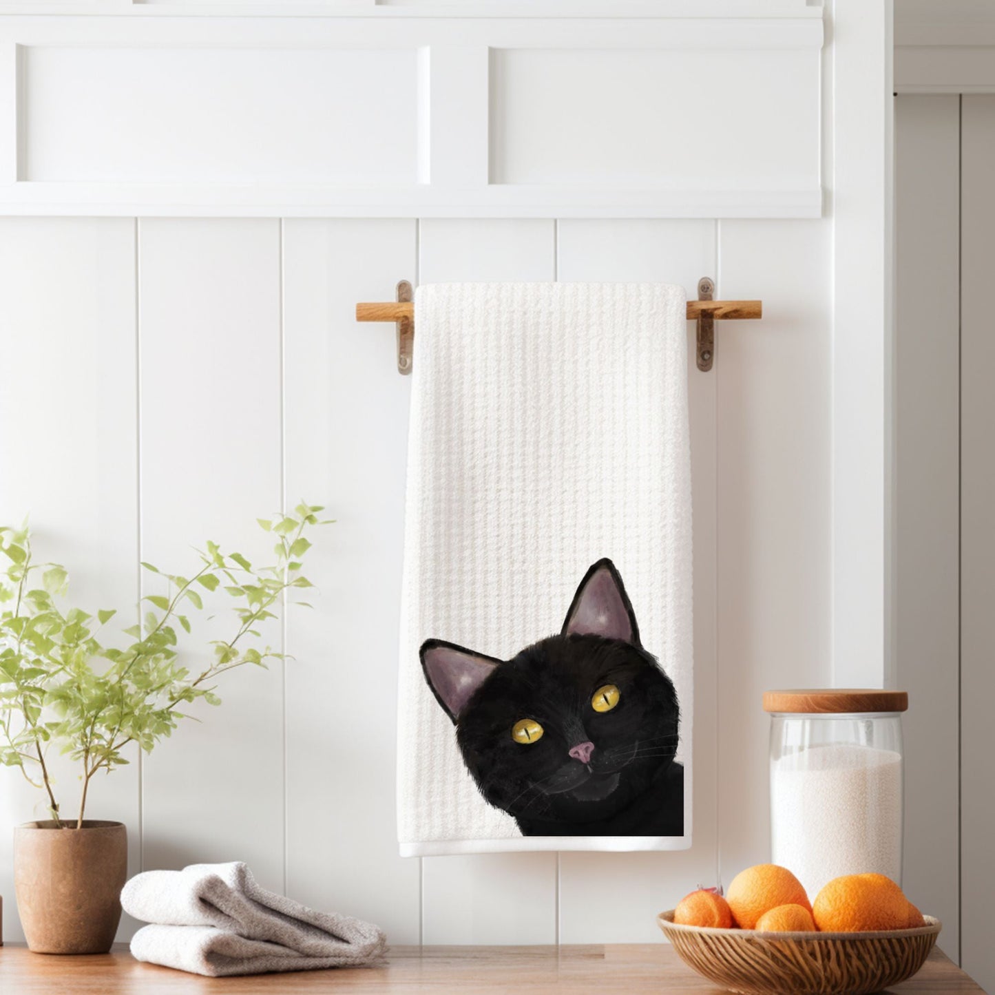 Black Cat Face Kitchen Towel - MerikaArt