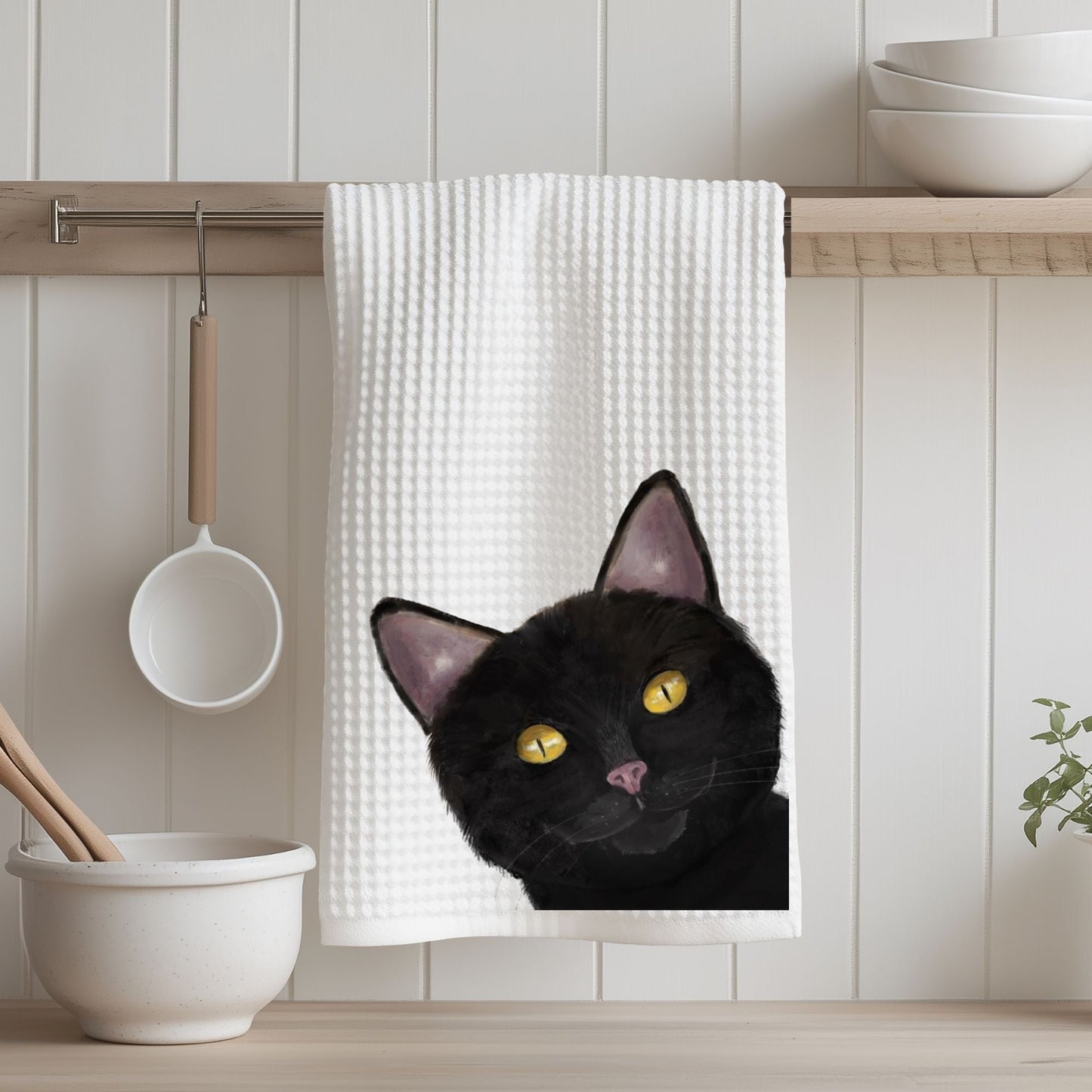 Black Cat Face Kitchen Towel - MerikaArt