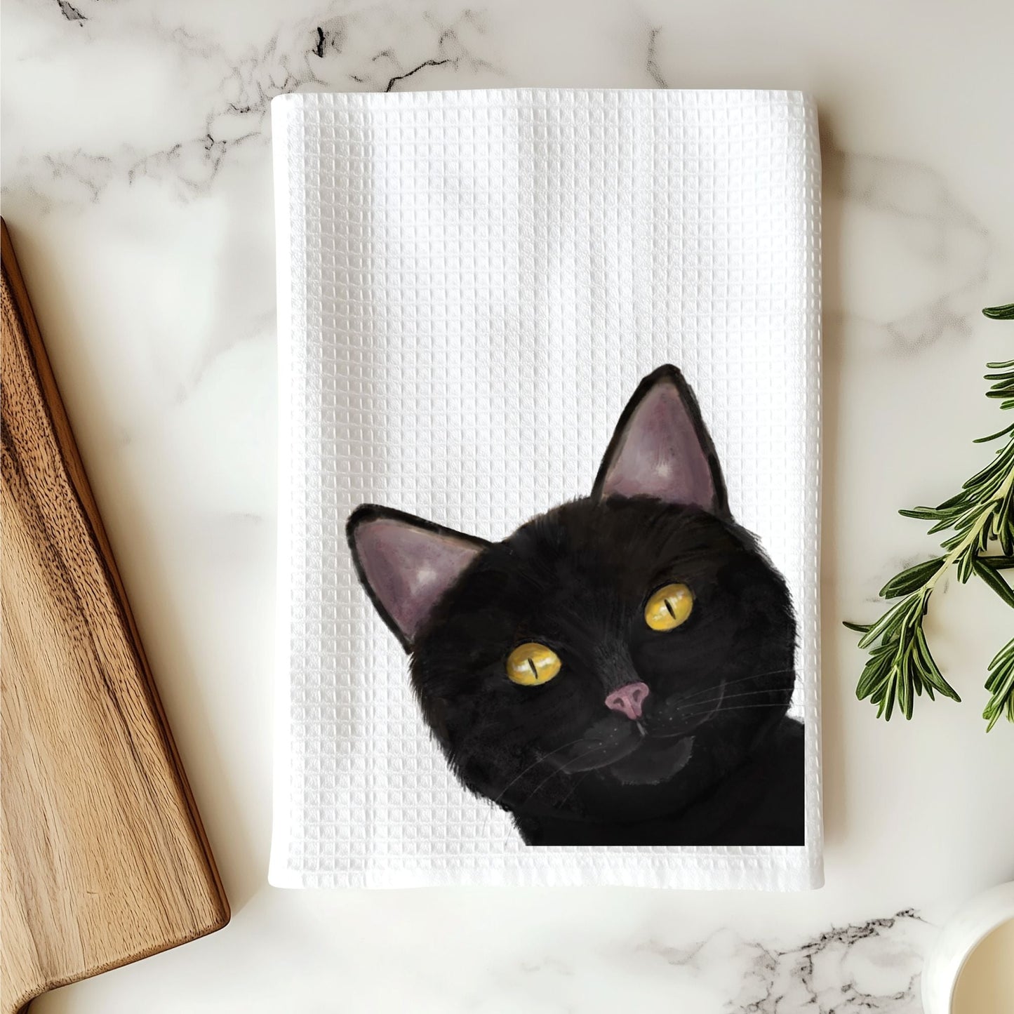 Black Cat Face Kitchen Towel - MerikaArt