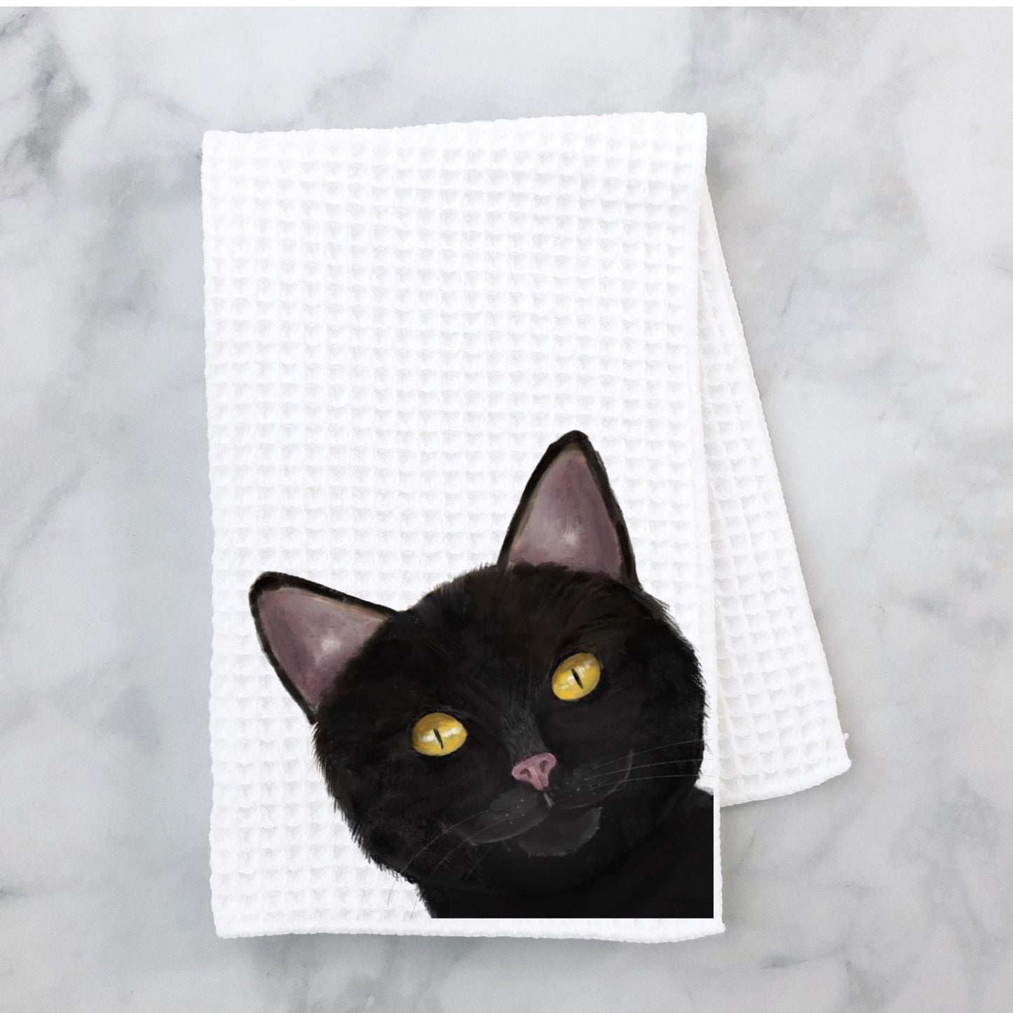 Black Cat Face Kitchen Towel - MerikaArt