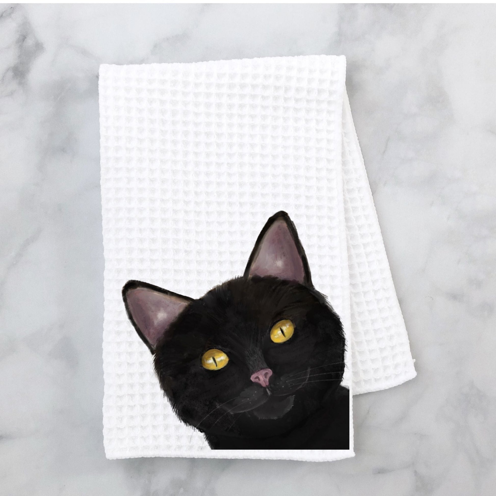 Black Cat Face Kitchen Towel - MerikaArt
