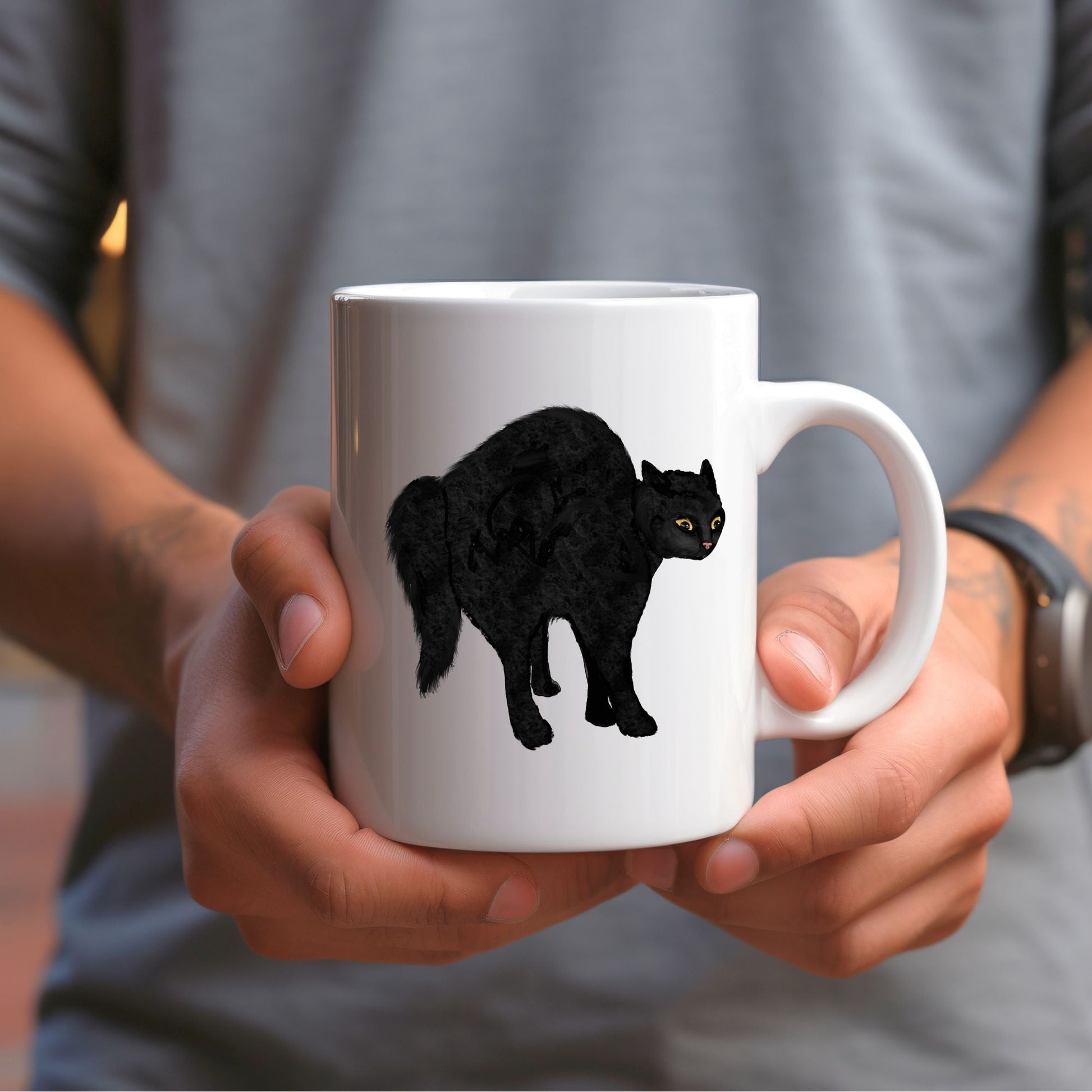 Black Cat Halloween Mug - MerikaArt