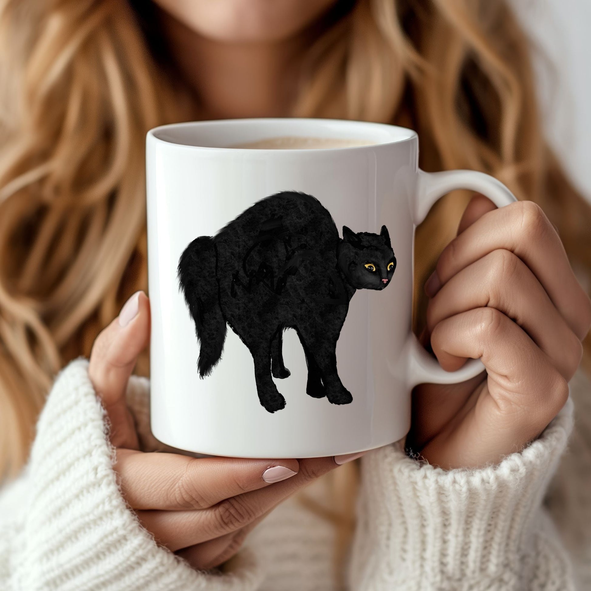 Black Cat Halloween Mug - MerikaArt
