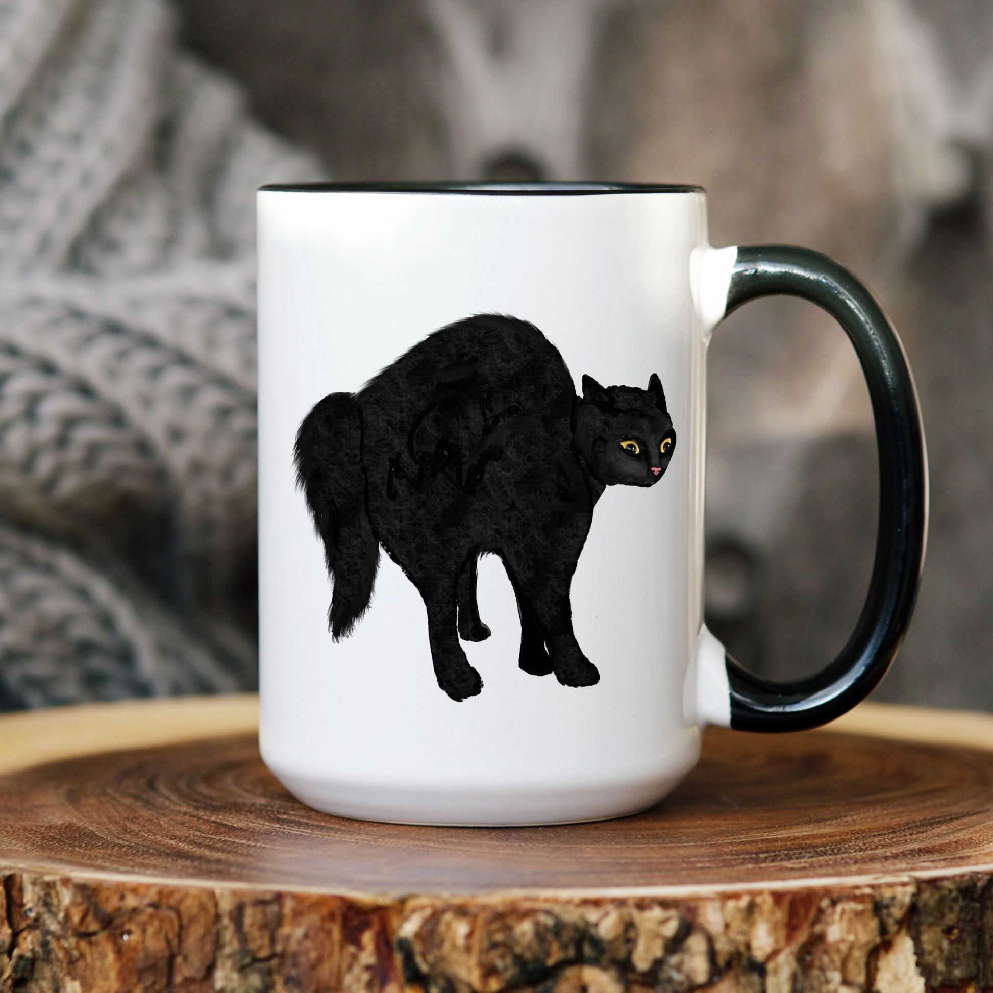 Black Cat Halloween Mug - MerikaArt