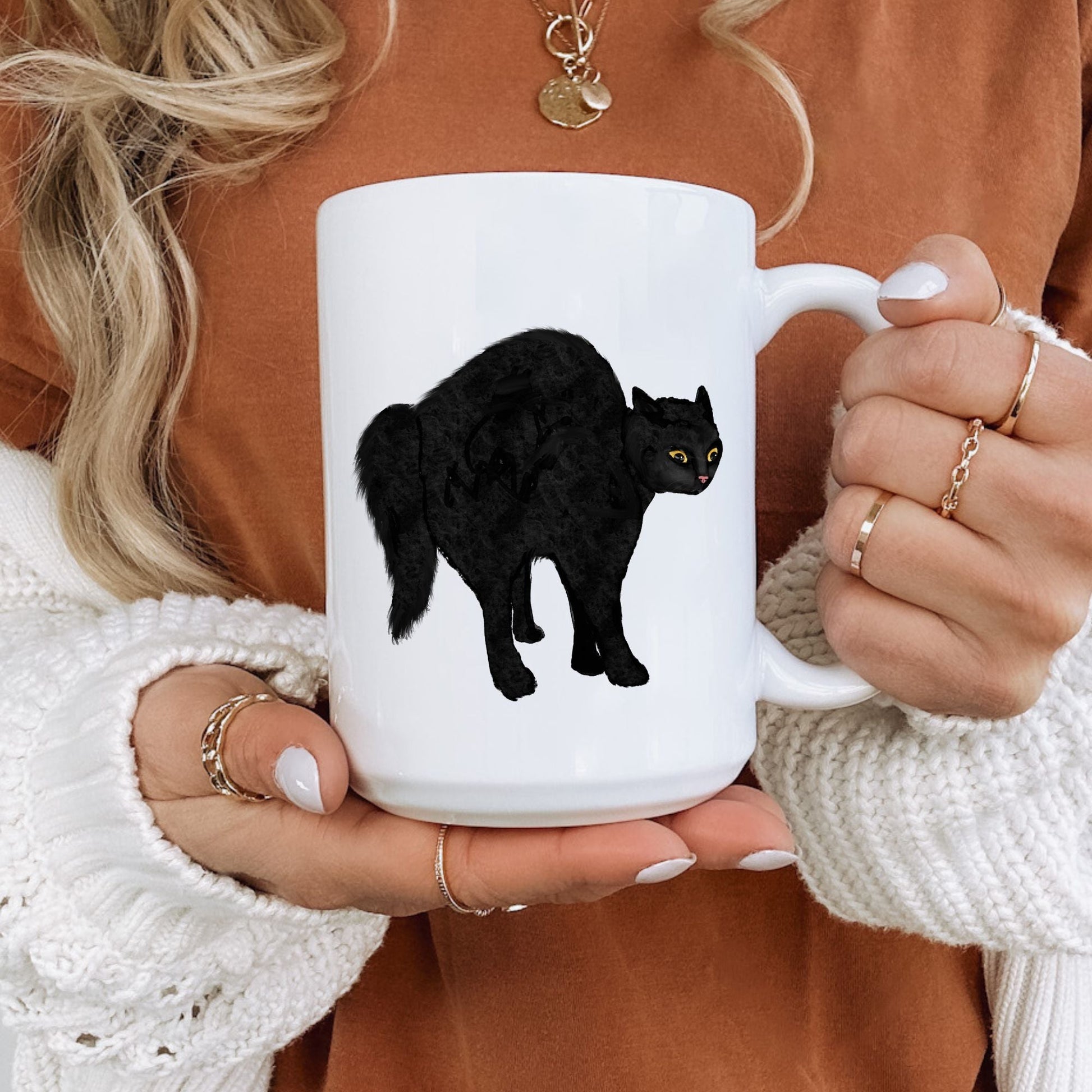 Black Cat Halloween Mug - MerikaArt