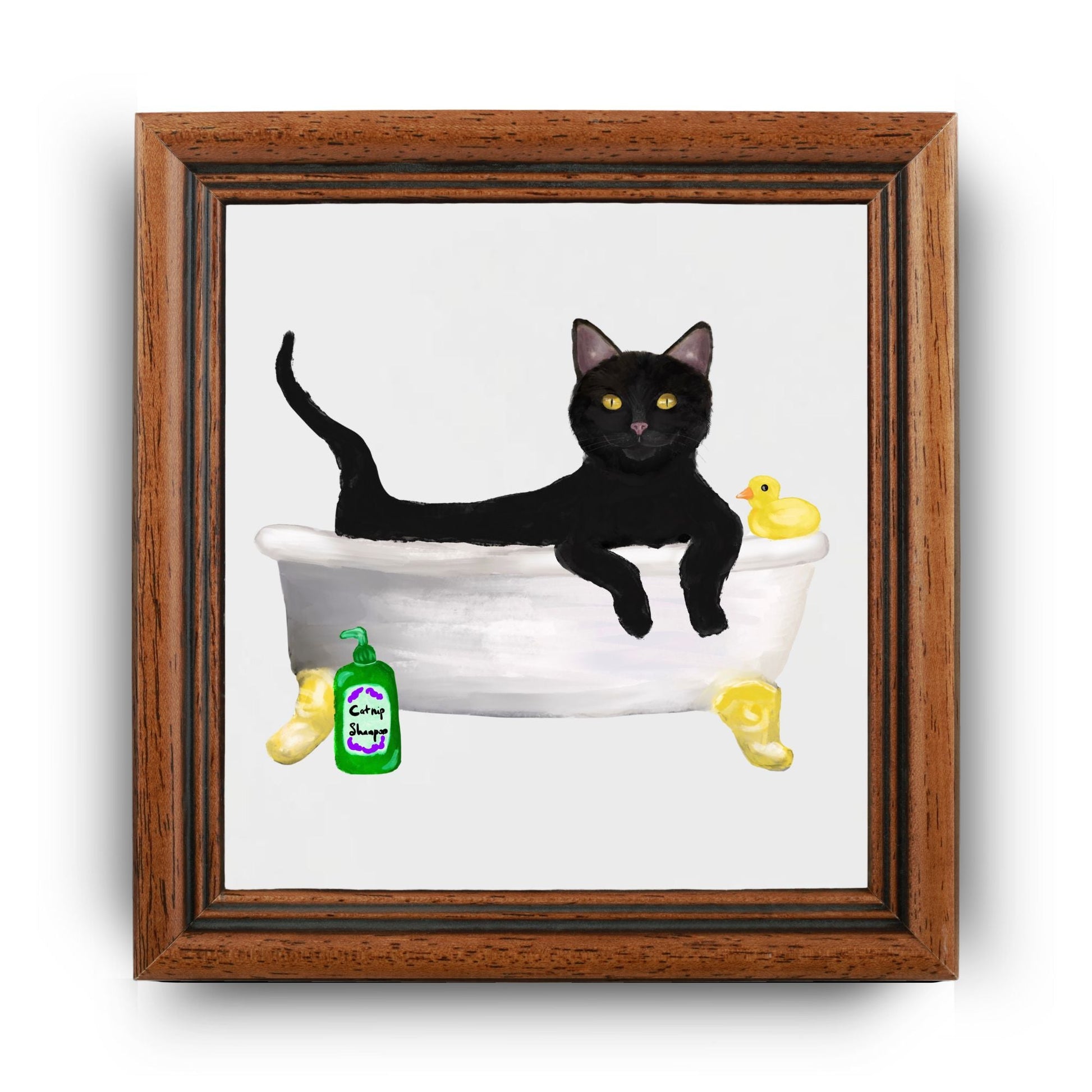 Black Cat in Bathtub Ceramic Tile – Handcrafted Whimsical Pet Art Decor - MerikaArt