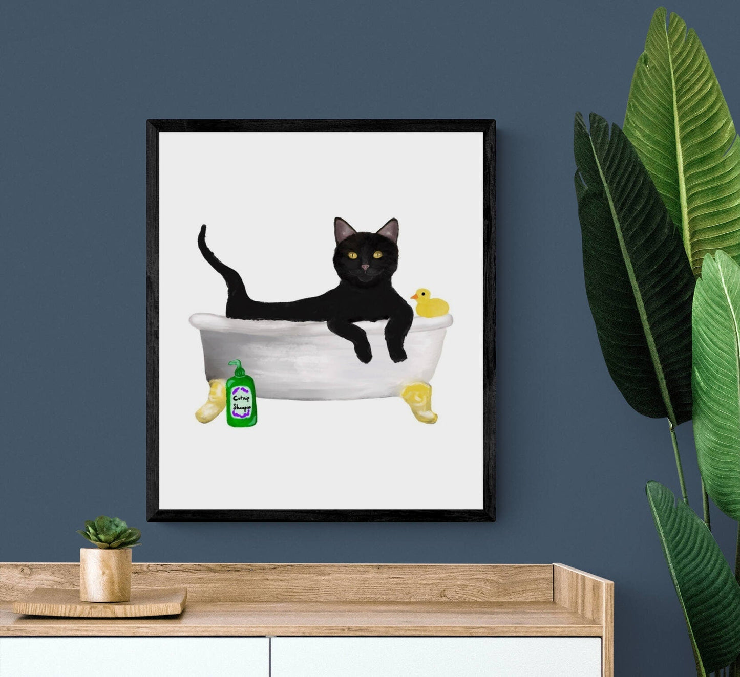 Black Cat in Bathtub – Fun and Unique Cat Art Print - MerikaArt