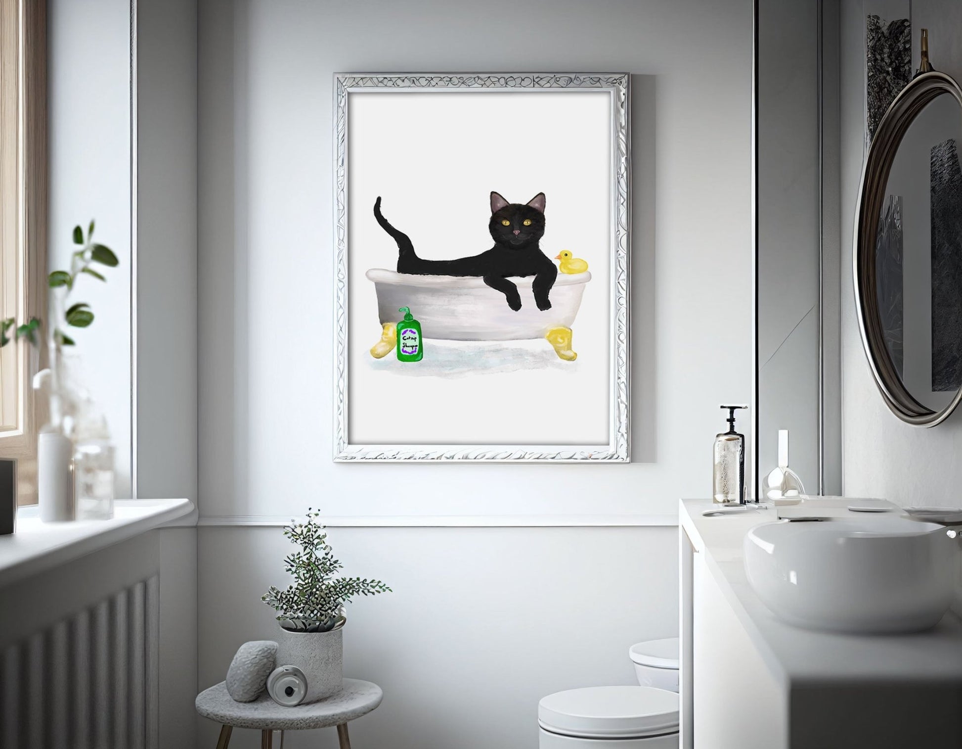 Black Cat in Bathtub – Fun and Unique Cat Art Print - MerikaArt