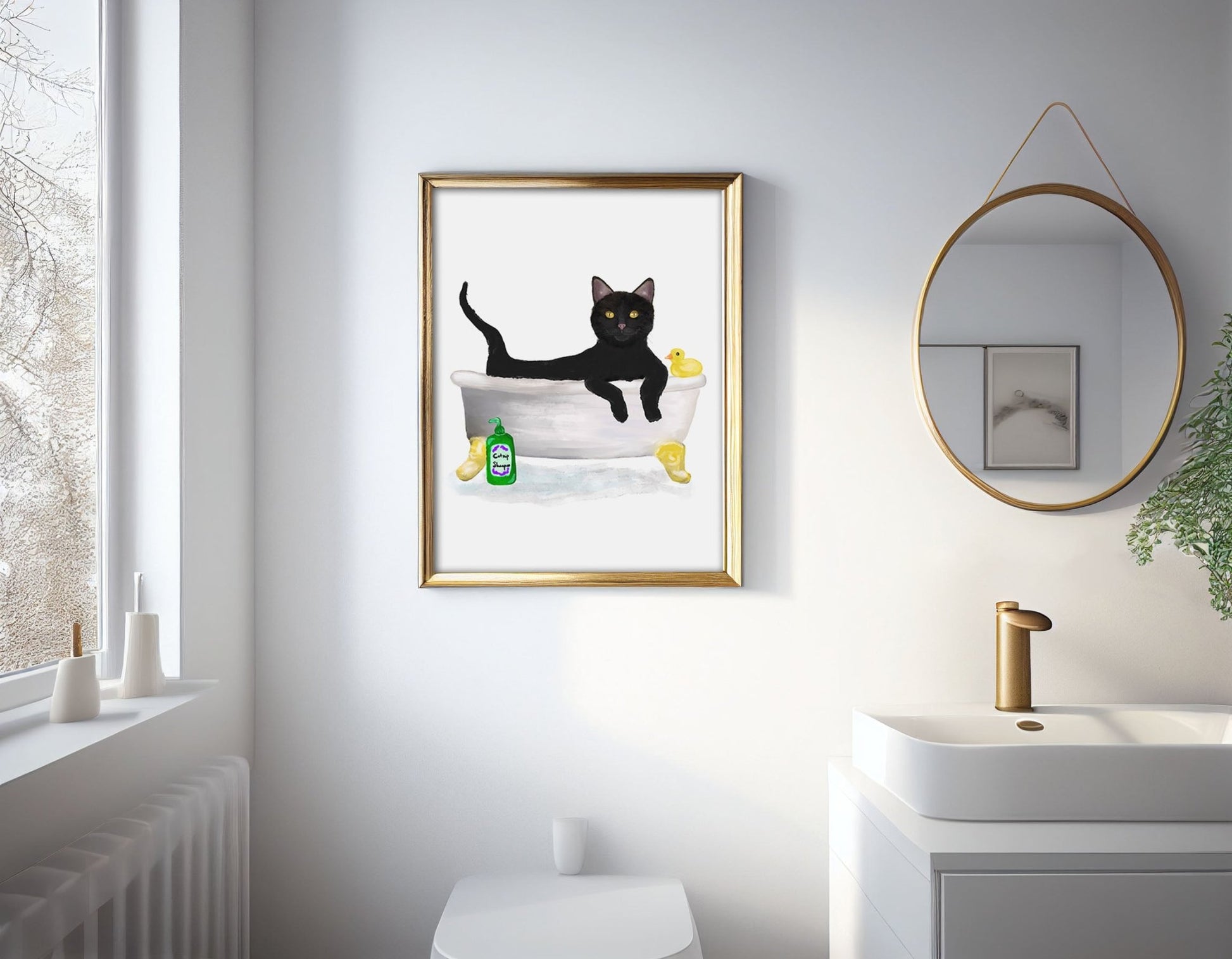 Black Cat in Bathtub – Fun and Unique Cat Art Print - MerikaArt