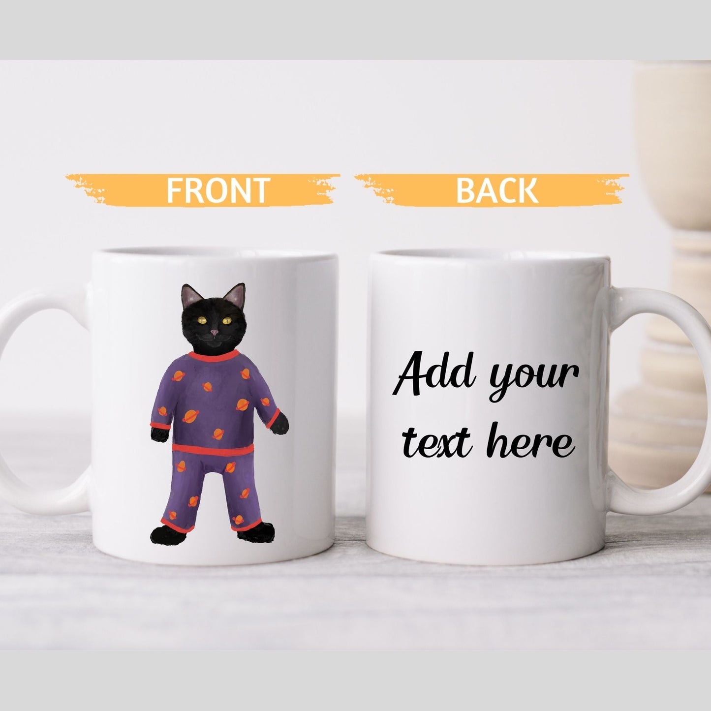 Black Cat in Pajamas Mug - MerikaArt