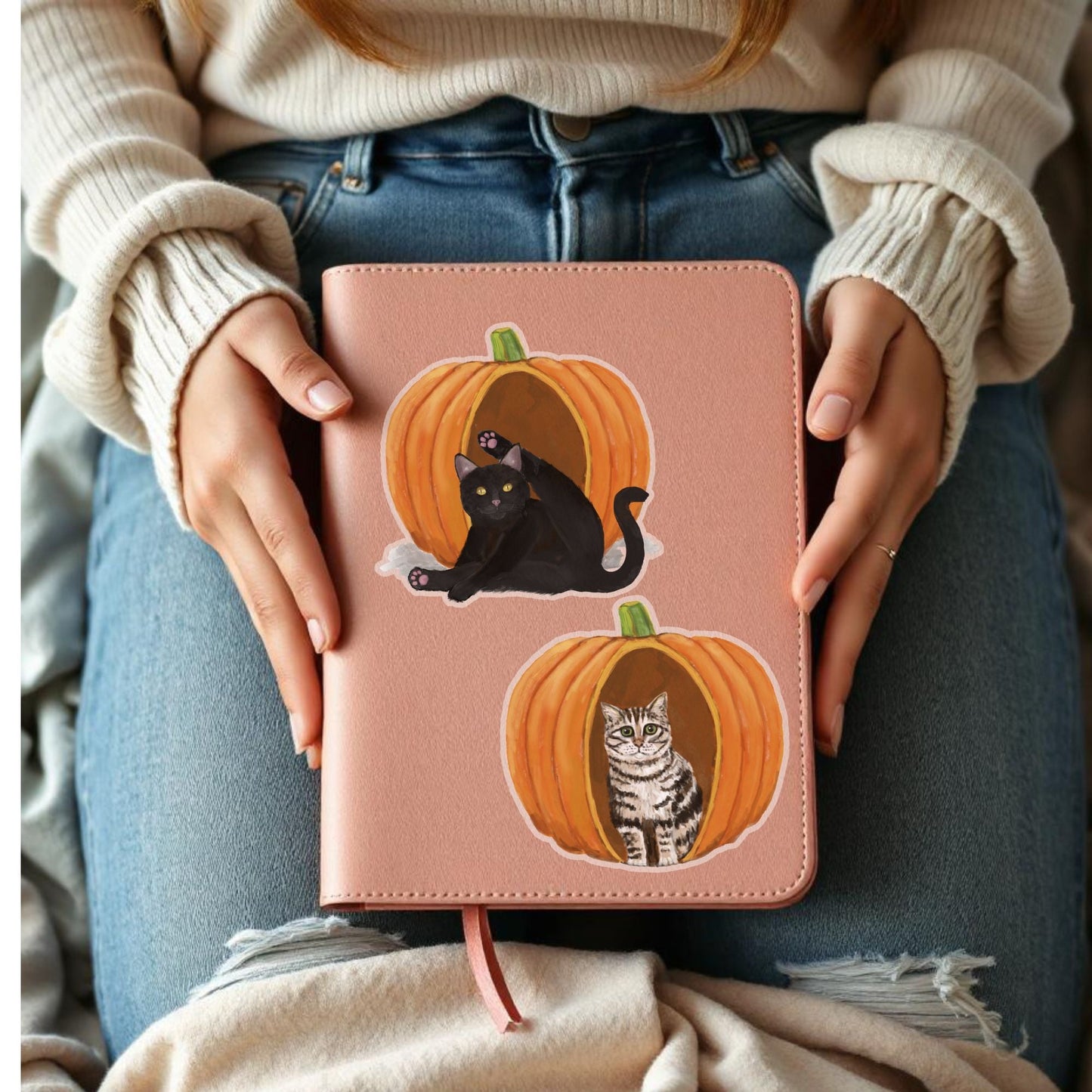 Black Cat in Pumpkin Sticker - MerikaArt