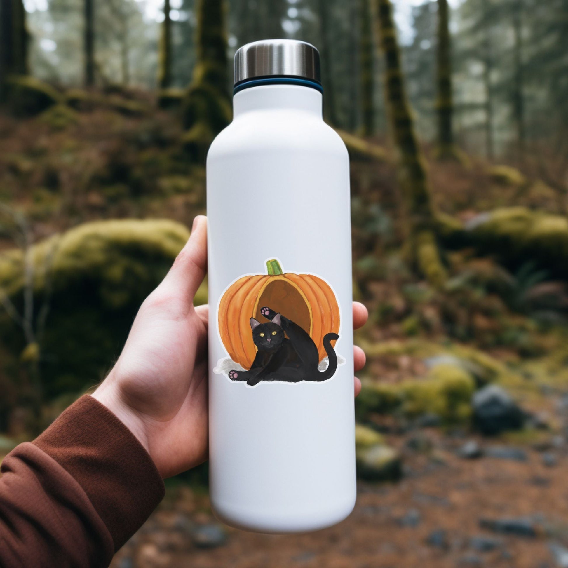 Black Cat in Pumpkin Sticker - MerikaArt