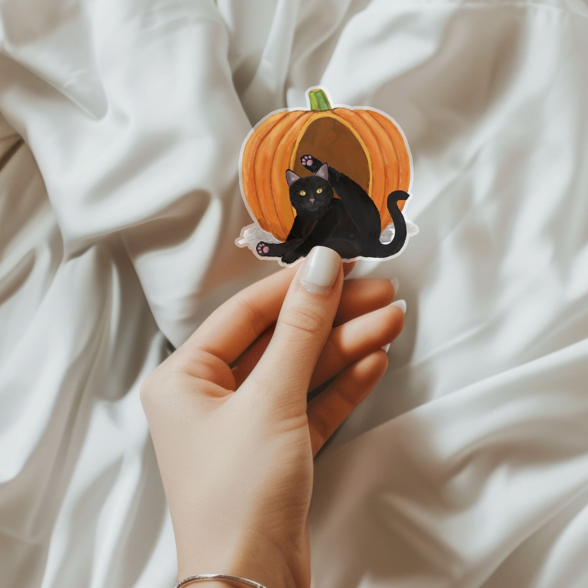 Black Cat in Pumpkin Sticker - MerikaArt
