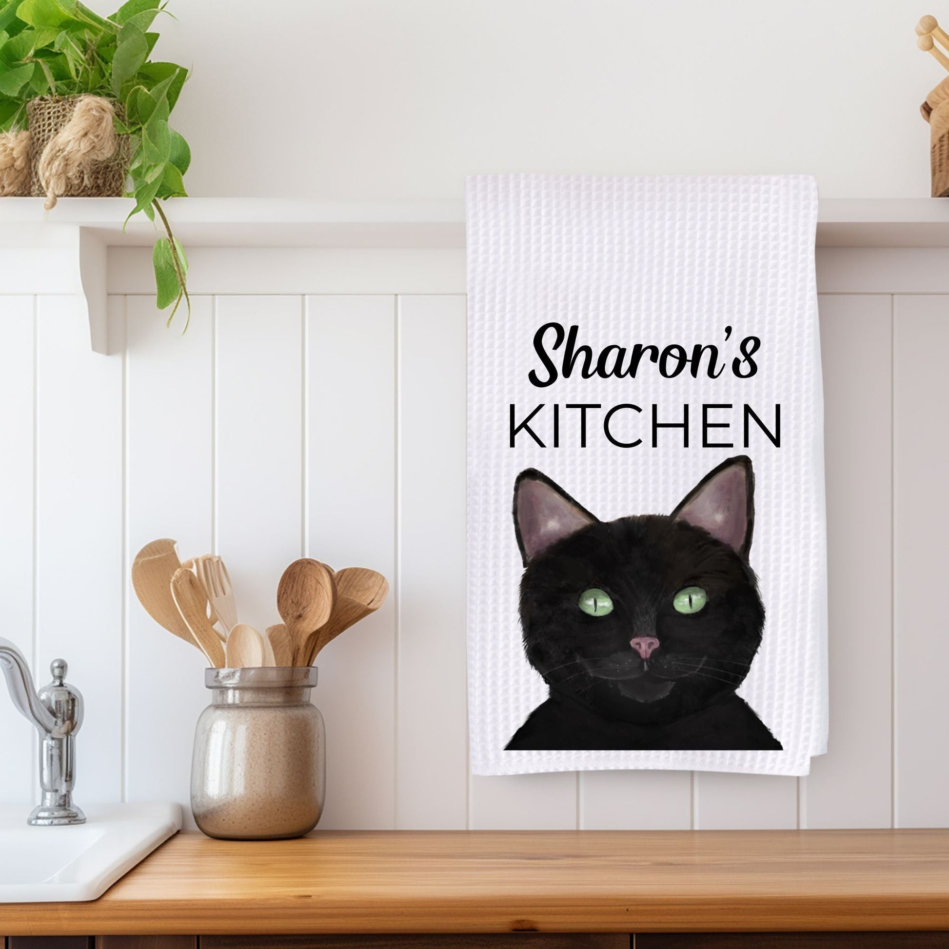 Black Cat Kitchen Towel - MerikaArt