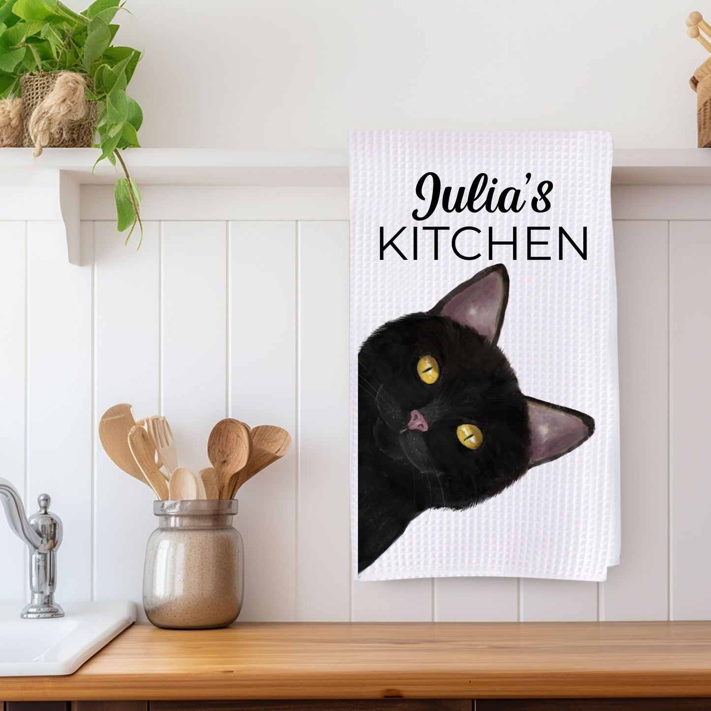 Black Cat Kitchen Towel - MerikaArt