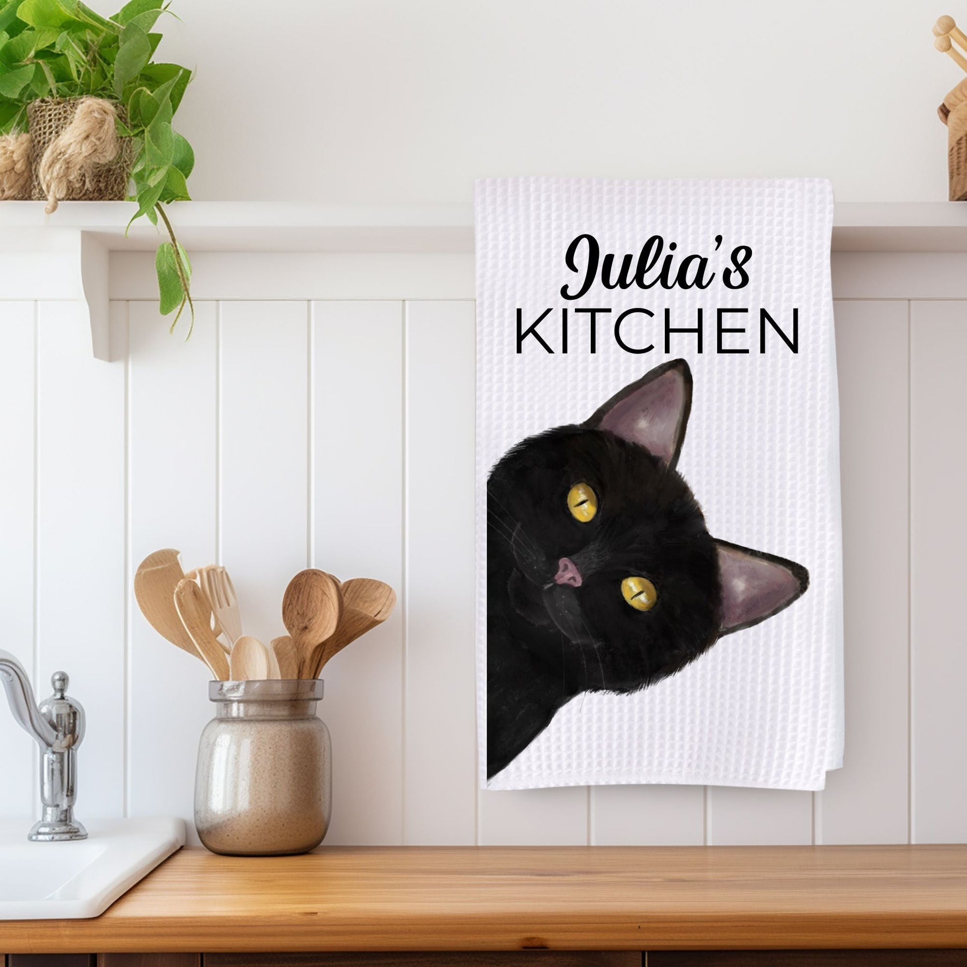 Black Cat Kitchen Towel - MerikaArt