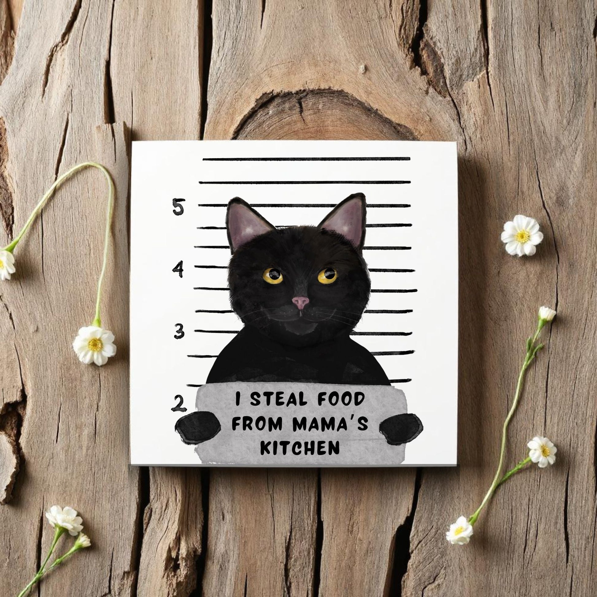 Black Cat Mugshot Ceramic Tile - MerikaArt