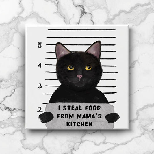 Black Cat Mugshot Ceramic Tile - MerikaArt