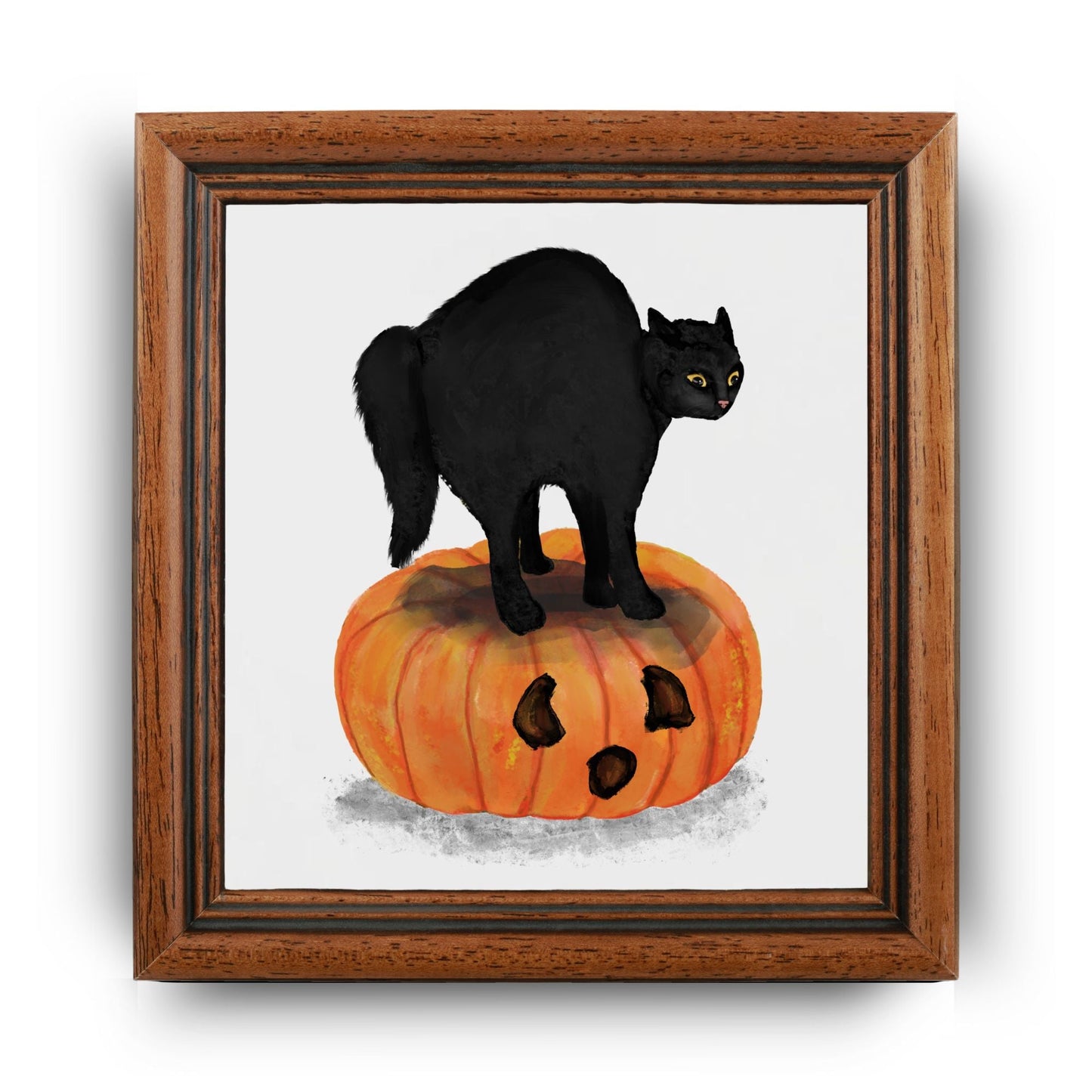 Black Cat on Pumpkin Ceramic Tile - MerikaArt