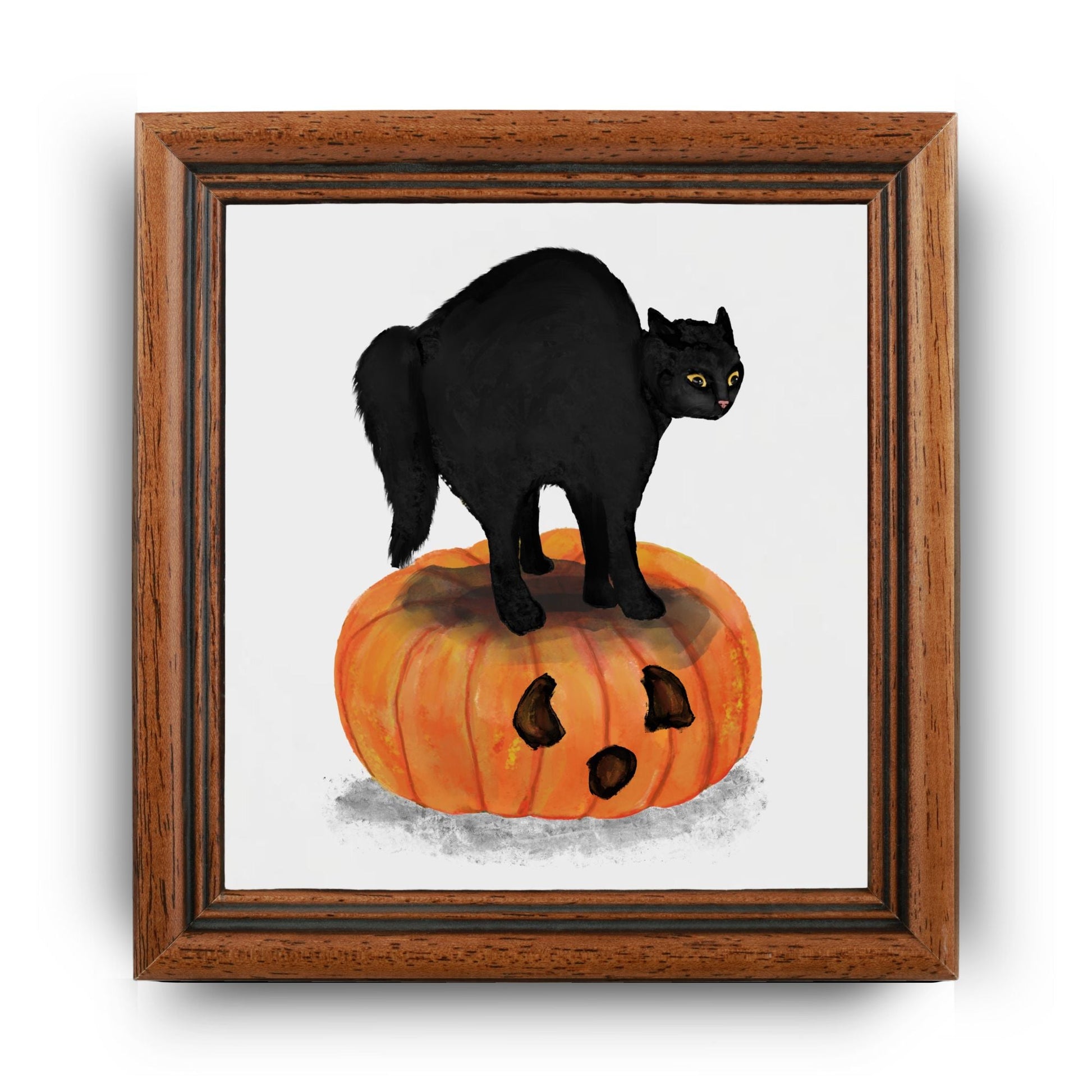 Black Cat on Pumpkin Ceramic Tile - MerikaArt