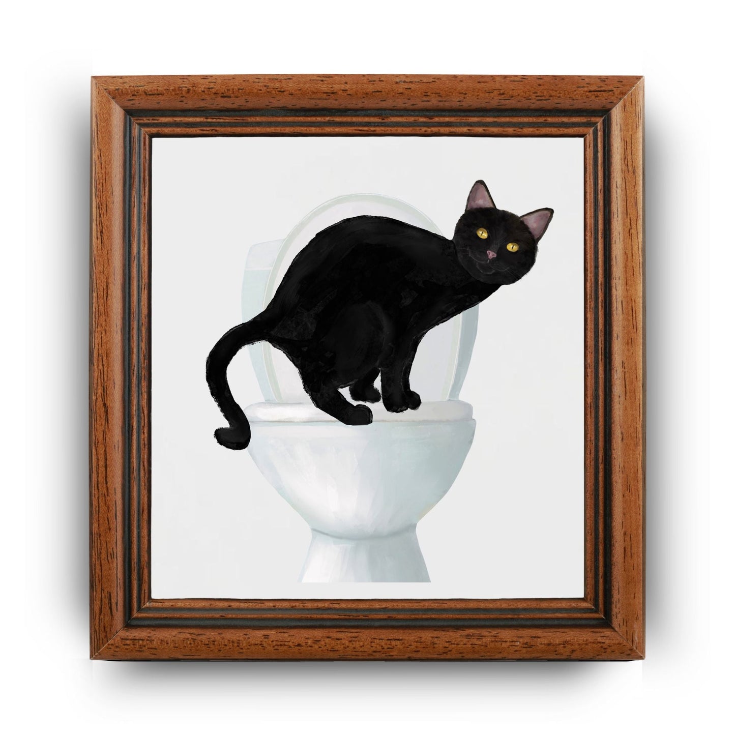 Black Cat on Toilet Ceramic Tile – Handcrafted Feline Decor - MerikaArt