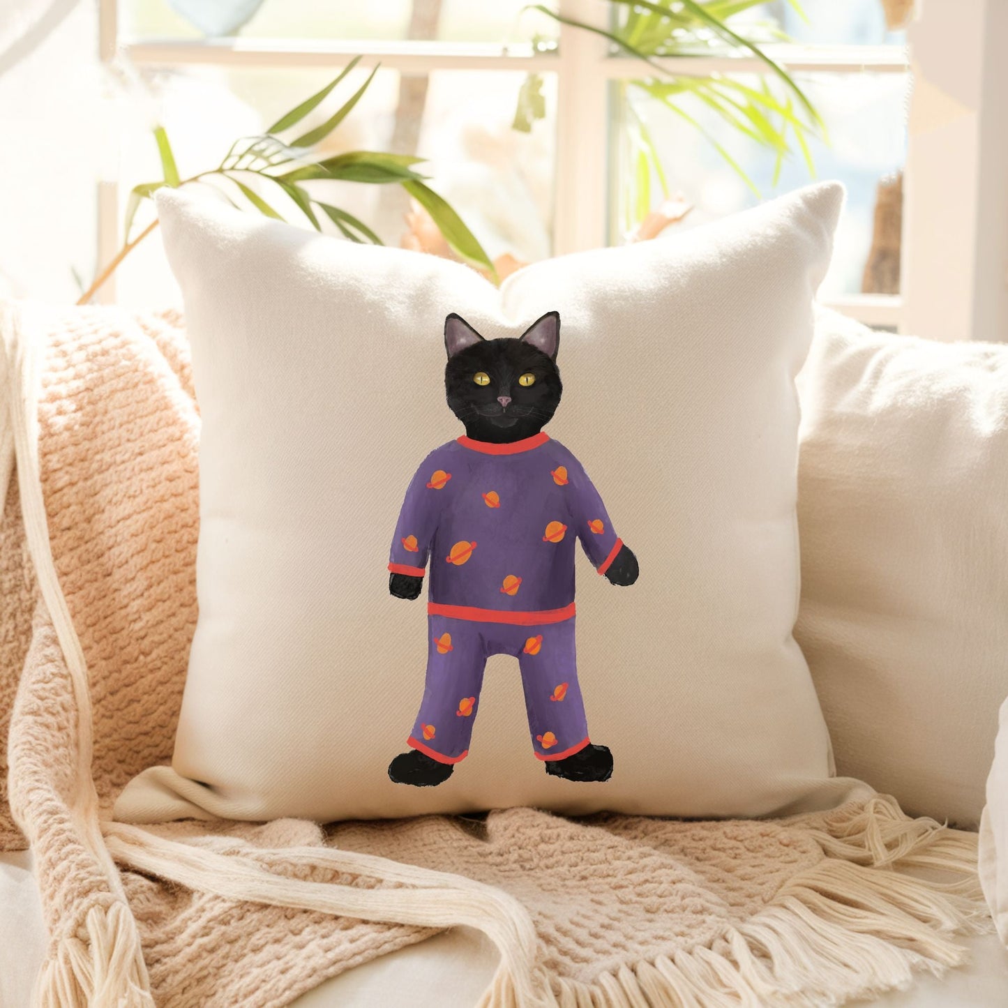 Black Cat Pajama Pillow - MerikaArt