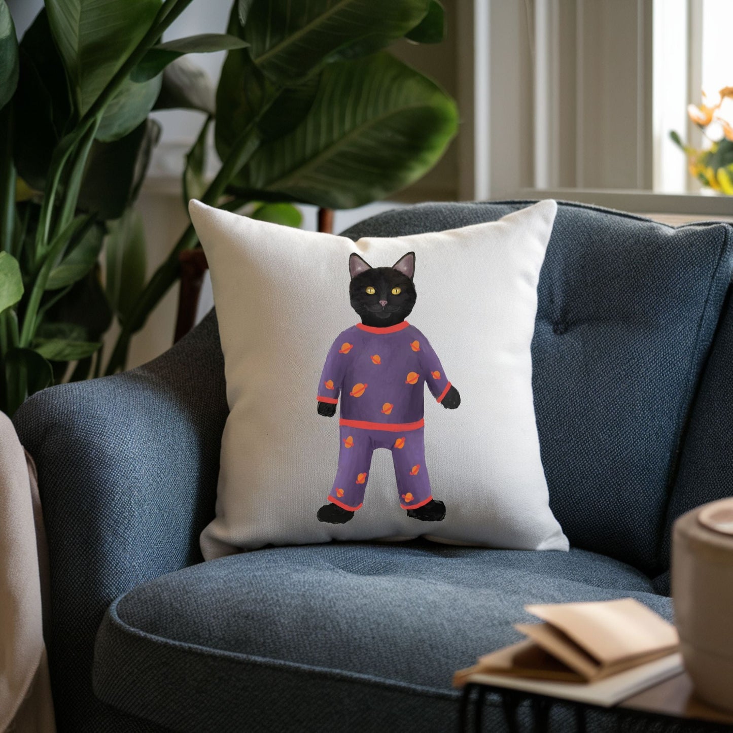 Black Cat Pajama Pillow - MerikaArt