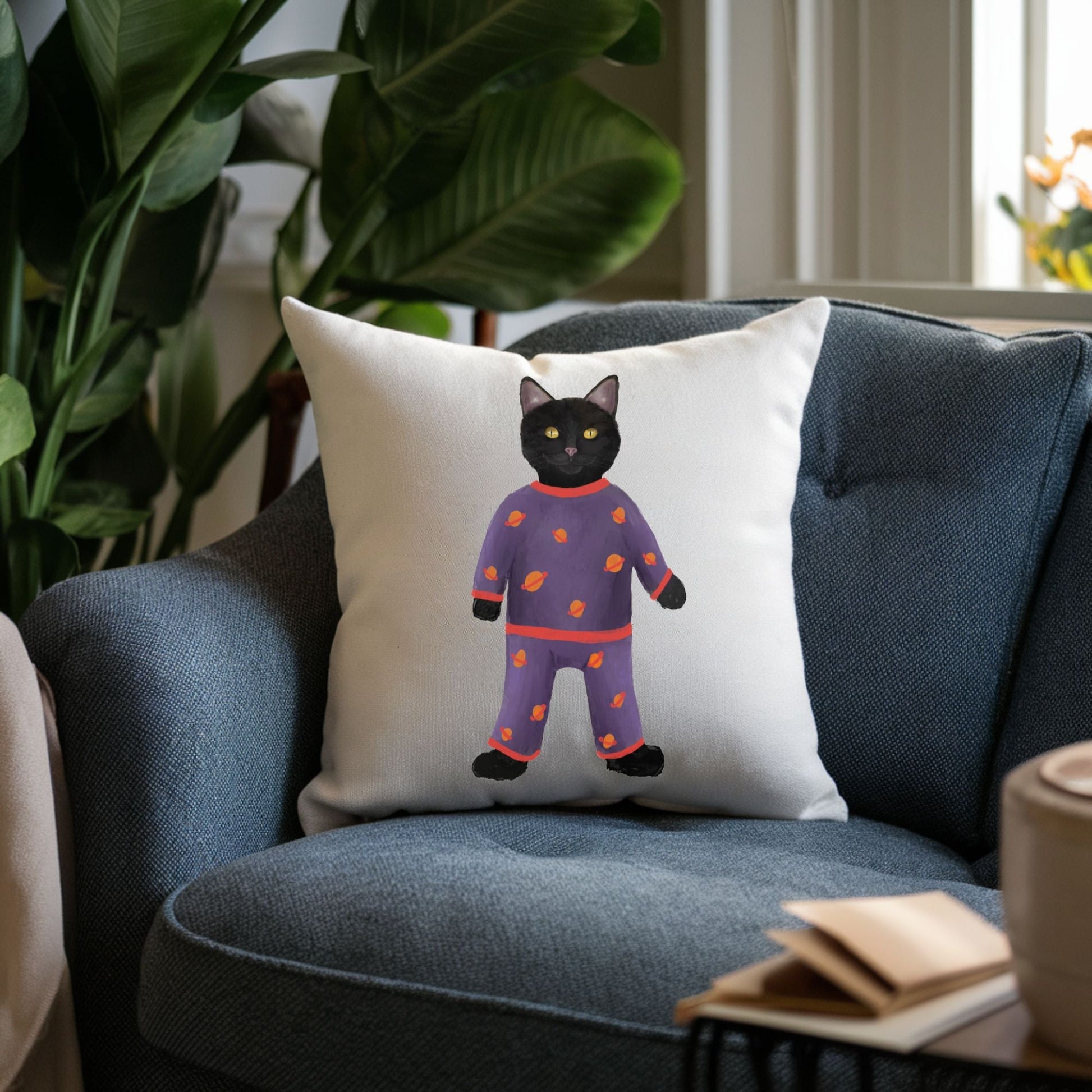 Black Cat Pajama Pillow - MerikaArt
