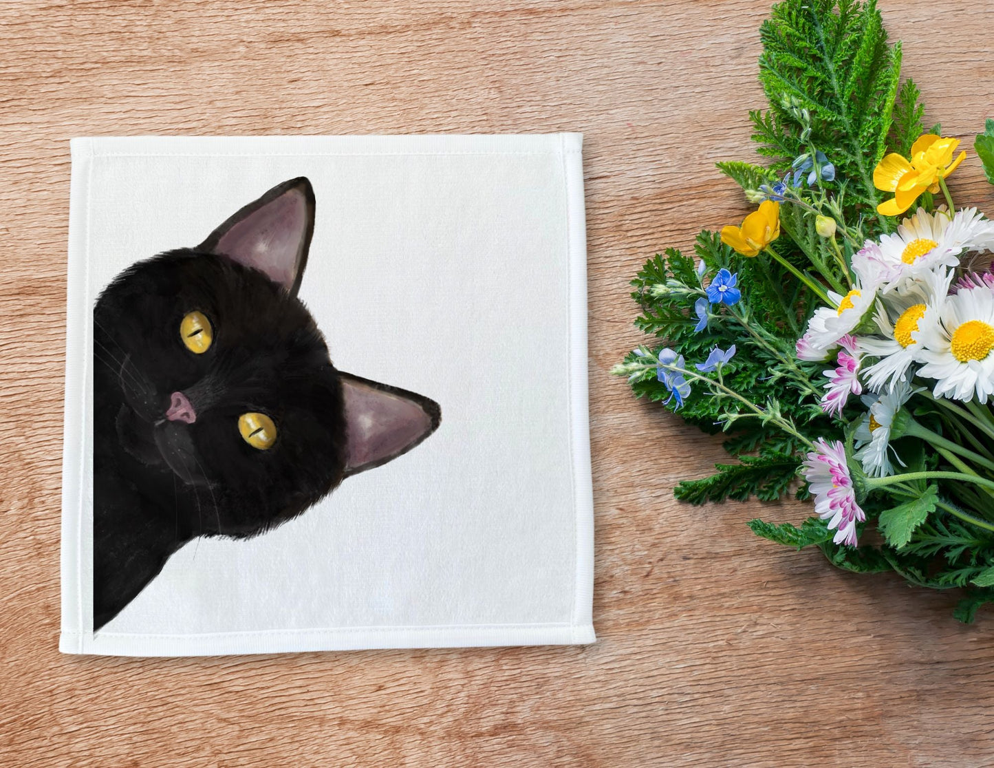 Black Cat Peekaboo Washcloth - MerikaArt