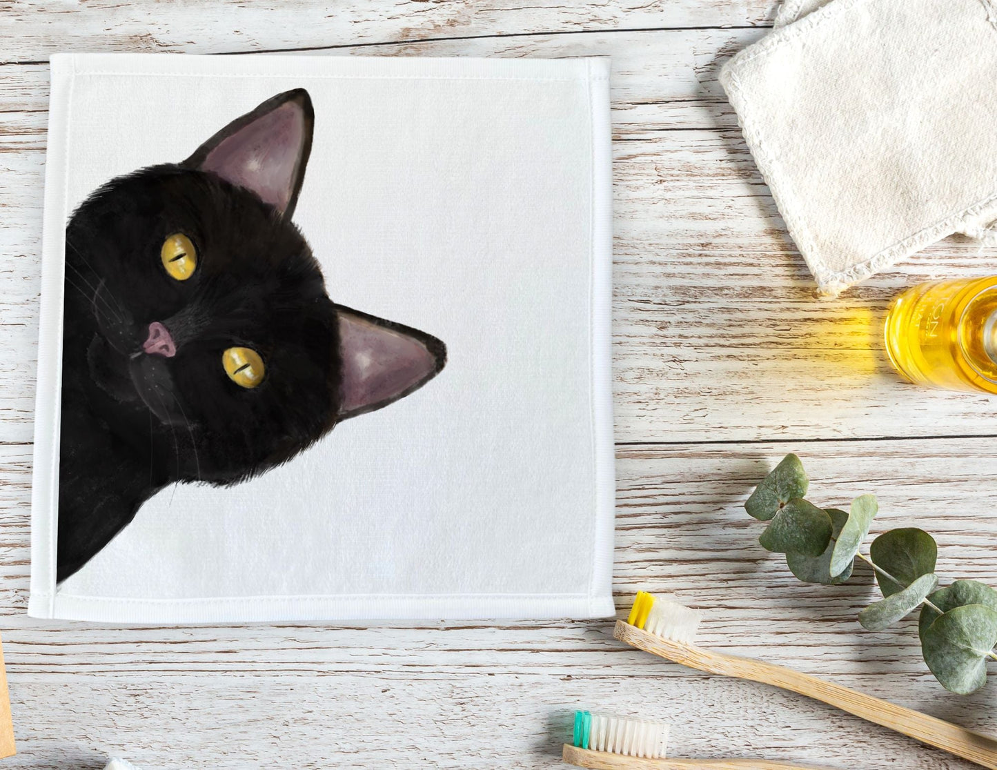 Black Cat Peekaboo Washcloth - MerikaArt